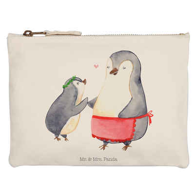 Mr. & Mrs. Panda Kosmetiktasche Pinguin mit Kind - Weiß - Geschenk, Lieblingsmama, Makeup, Mutter, Br (1-tlg)