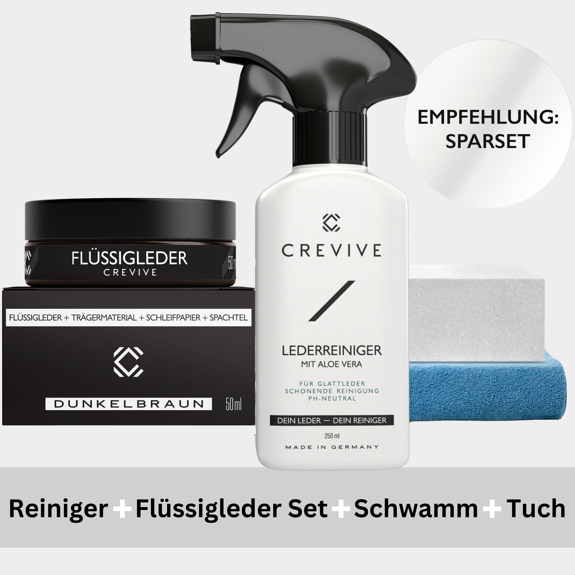 CREVIVE Flüssigleder 50 ml Lederpflege (Lederreparatur, sehr ergiebig), Leder Reparatur Set, Kunstleder Reparaturset, für Sofa, Couch, Auto
