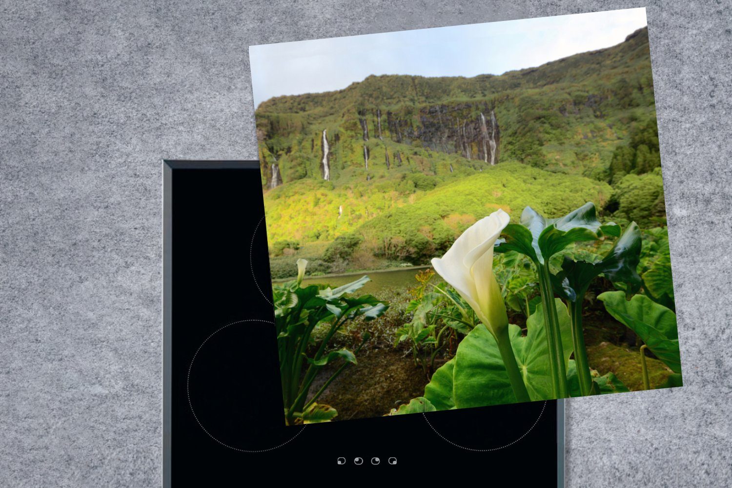 tlg), Ceranfeldabdeckung, Arbeitsplatte (1 78x78 cm, für Natur - Azoren Herdblende-/Abdeckplatte MuchoWow Vinyl, küche - Lilie,