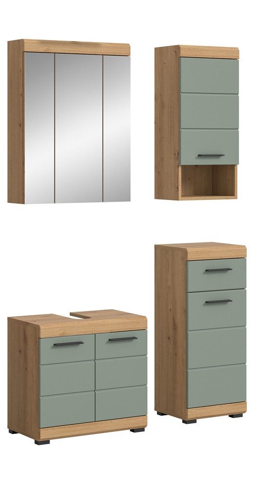 Badmöbel-Set Badezimmer-Set Scout 2, Salbei / Artisan Eiche, 4-teilig, optional