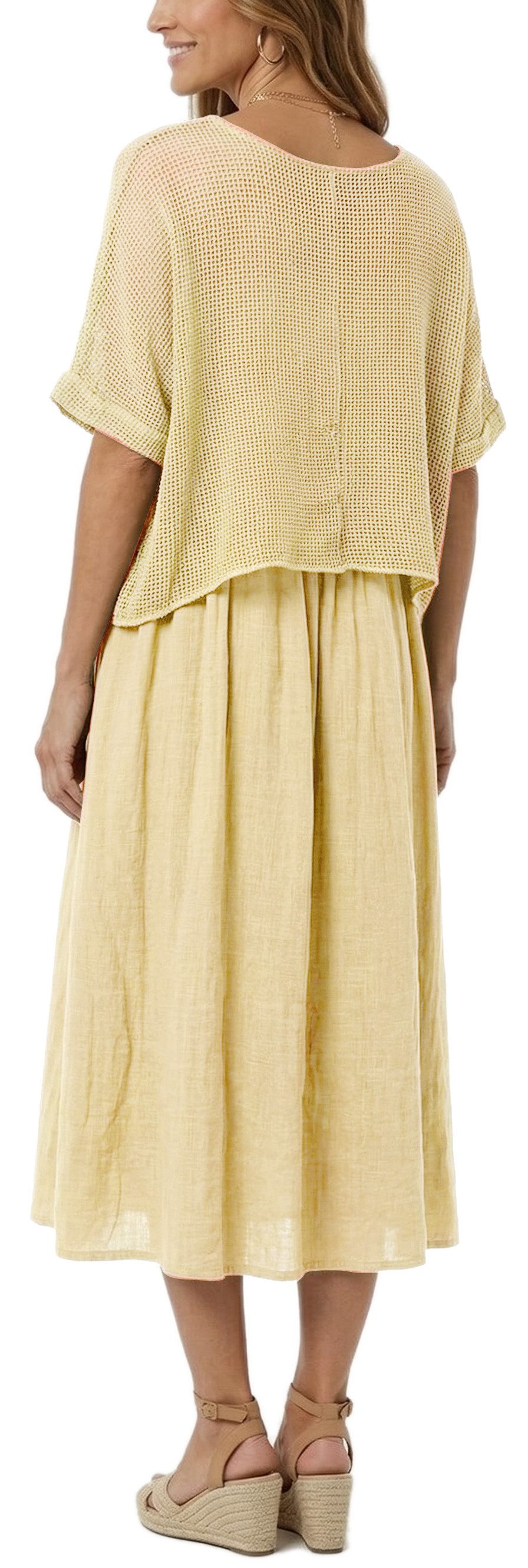 dy_mode Sommerkleid Damen Sommerkleid Midikleid in Zweiteiler-Optik Lagenlook Kleid in Unifarben, Zweiteiler-Optik
