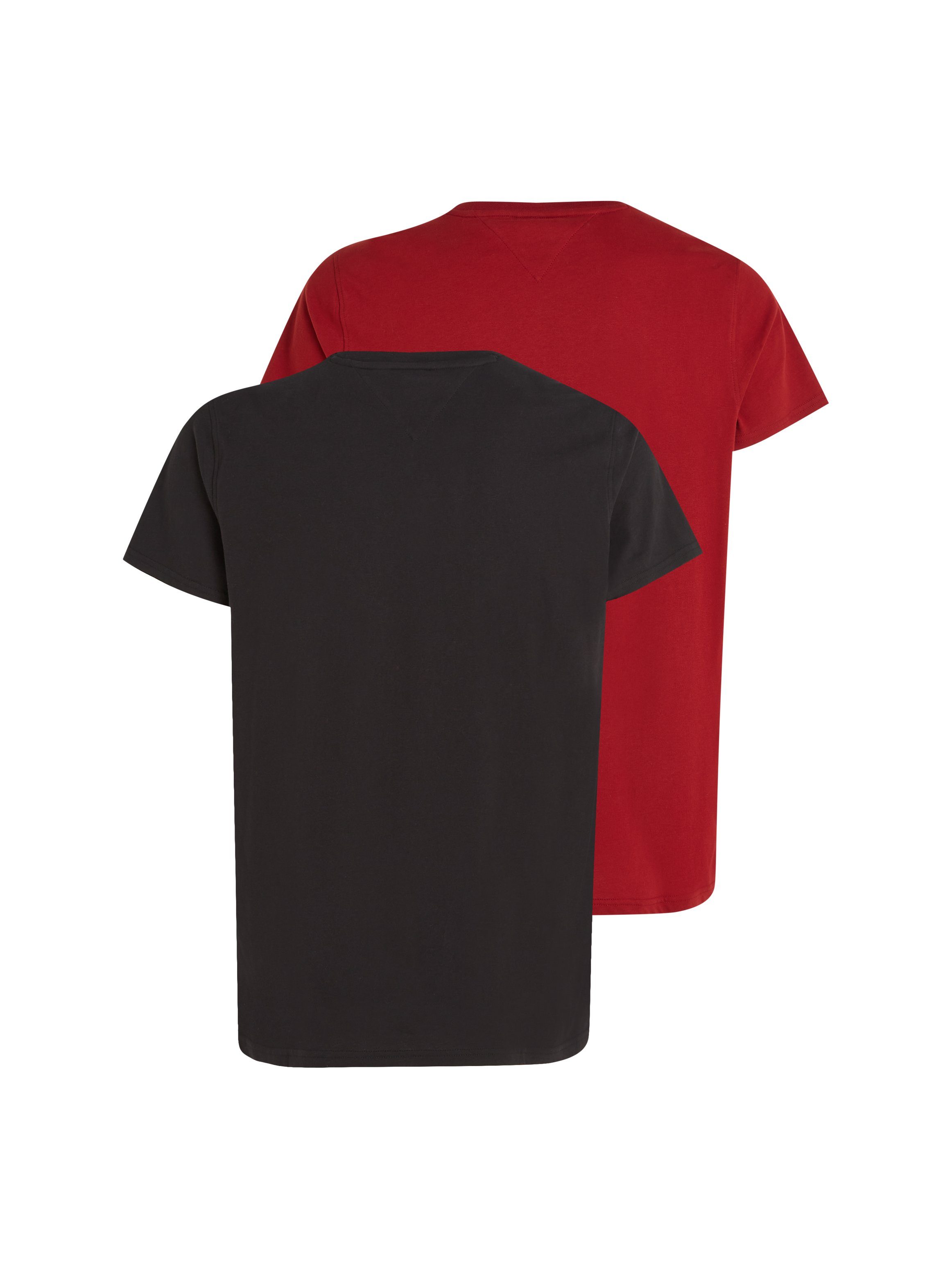 T-Shirt (Packung, auf Jeans JERSEY SLIM der mit TJM 2-tlg., TEE Tommy 2er-Pack) Brust 2PACK schwarz/rot Markenlogo
