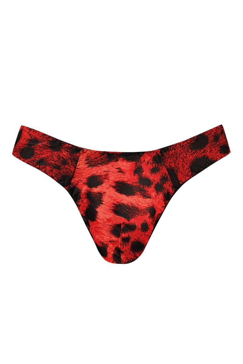 String Herren String in schwarz rot aus glatten blickdichtem Stoff mit Animal