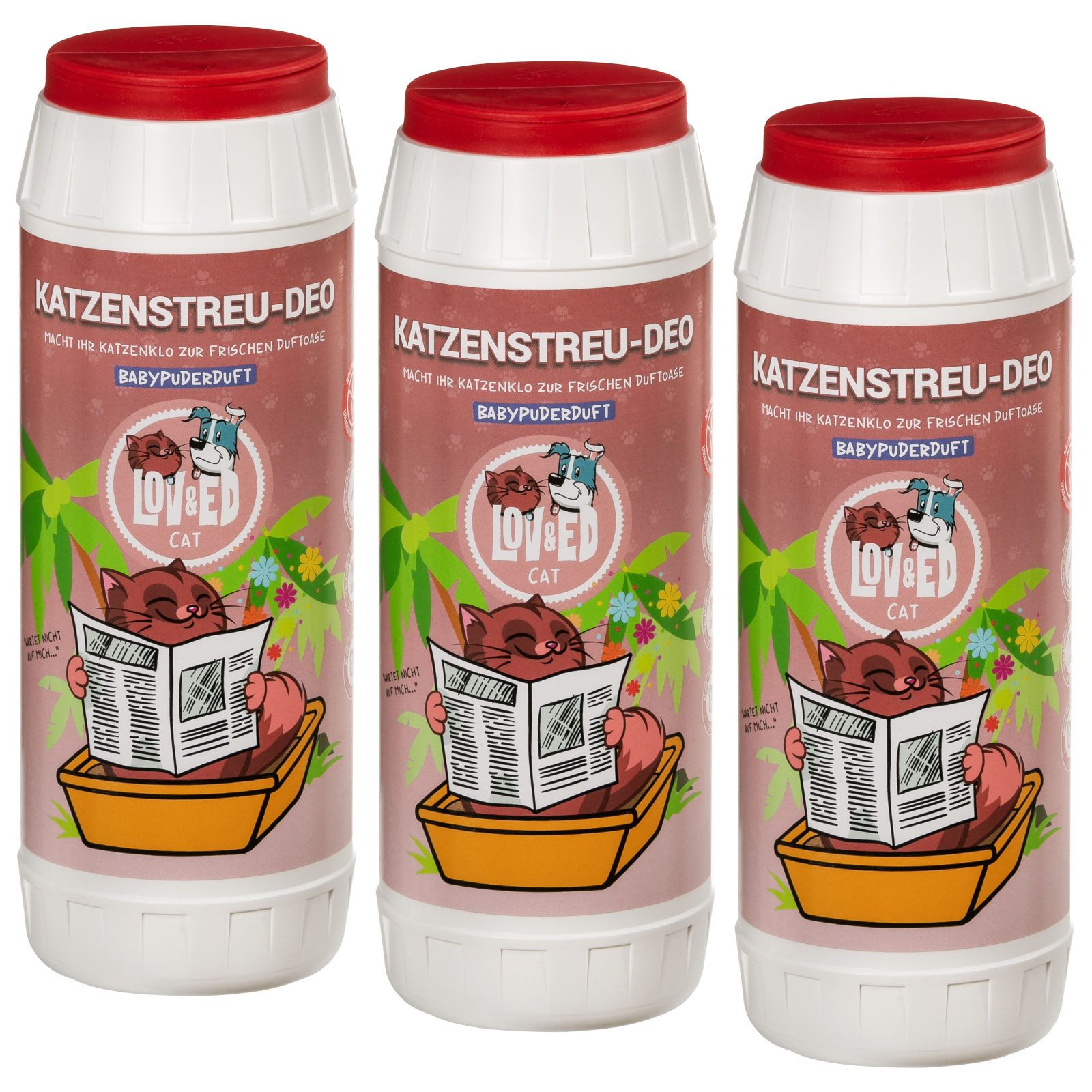 Lov&Ed Katzentoilette Deo für Katzentoiletten mit Babypuderduft, 3x 750g