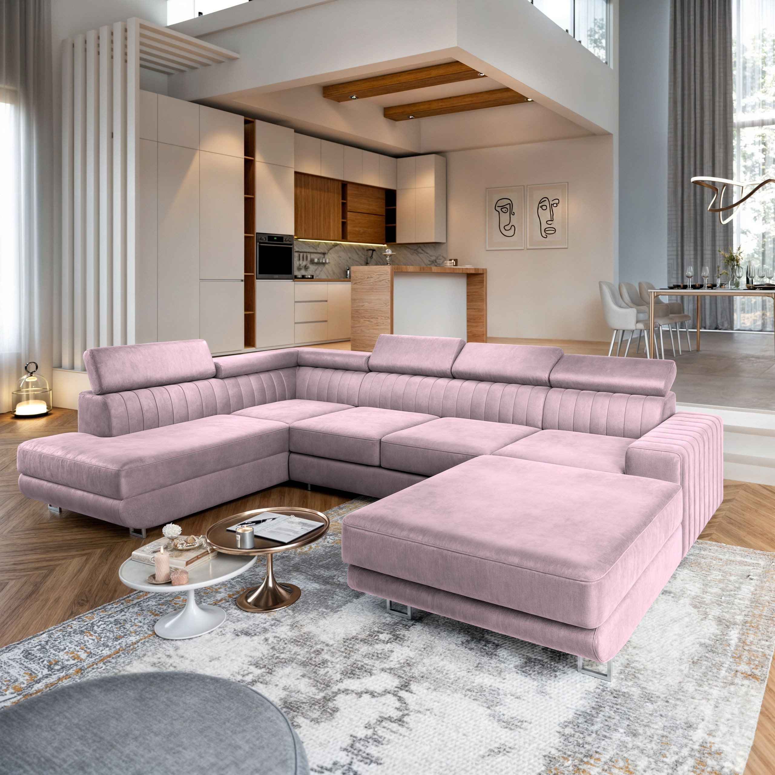 Masseno Ecksofa SIENA mit Schlaffunktion U-Form, Sofa mit Bettkasten günstig online kaufen