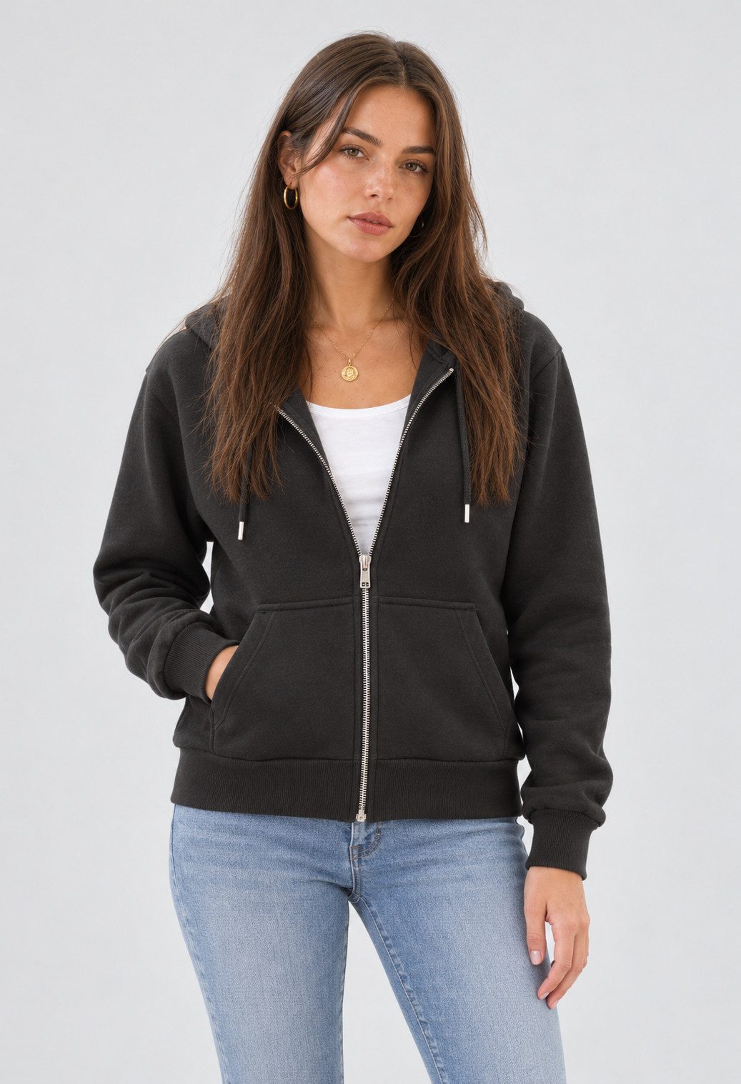 S&S Kapuzensweatjacke Damen Kapuzenpullover mit Reißverschluss Hoodie Mädchen (Packung, 1-tlg., Damen) Sweatjacke mit Reißverschluss Kapuze und Eingrifftaschen