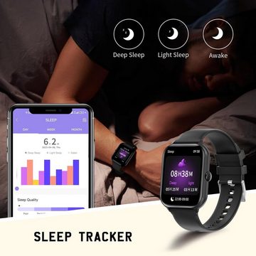 UHOOFIT Smartwatch (1,95 Zoll, Android iOS), Herren mit Telefonfunktion Fitnessuhr 100+ Sportmodi, IP67 Wasserdicht