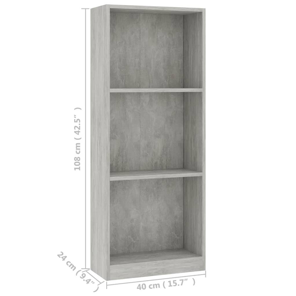 furnicato 40x24x108 3 Holzwerkstoff cm Fächer Betongrau Bücherregal