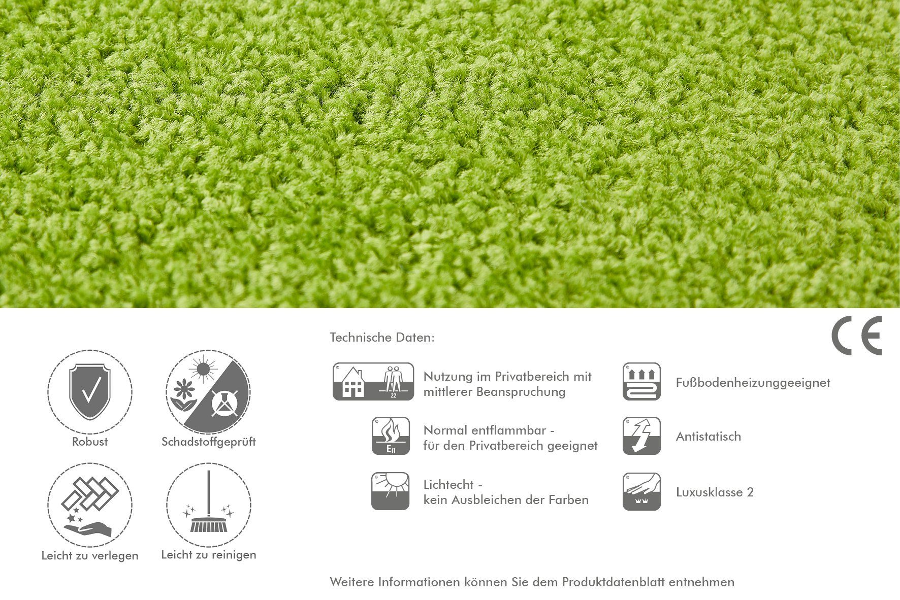Fußbodenheizung Teppichboden, geeignet, 8.5 Teppichboden grün Breit, cm 400 mm, Bodenbelag Andiamo, Velours Höhe: