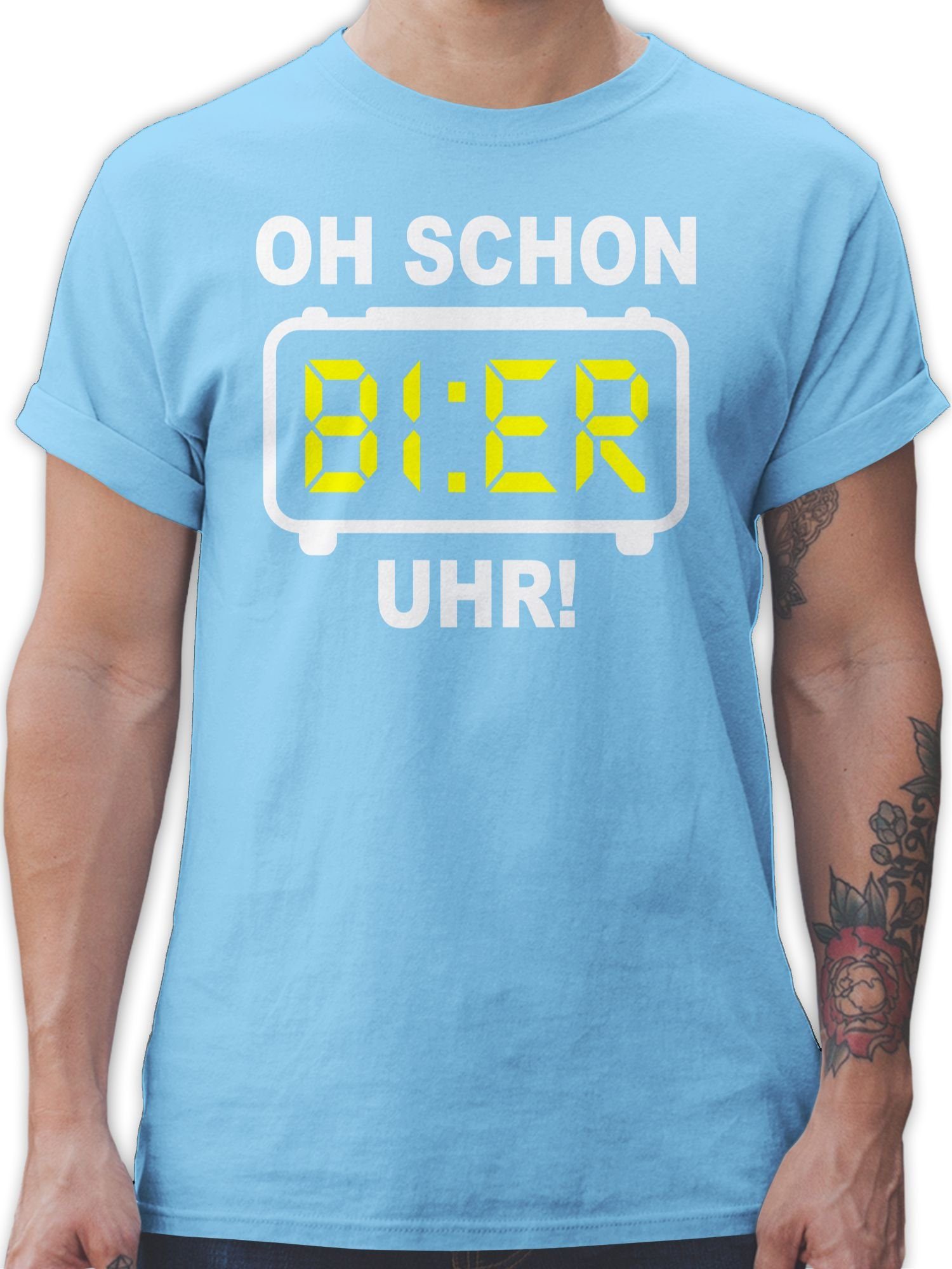 Shirtracer T-Shirt Oh schon Bier Uhr! Weiß Party & Alkohol Herren 02 Hellblau