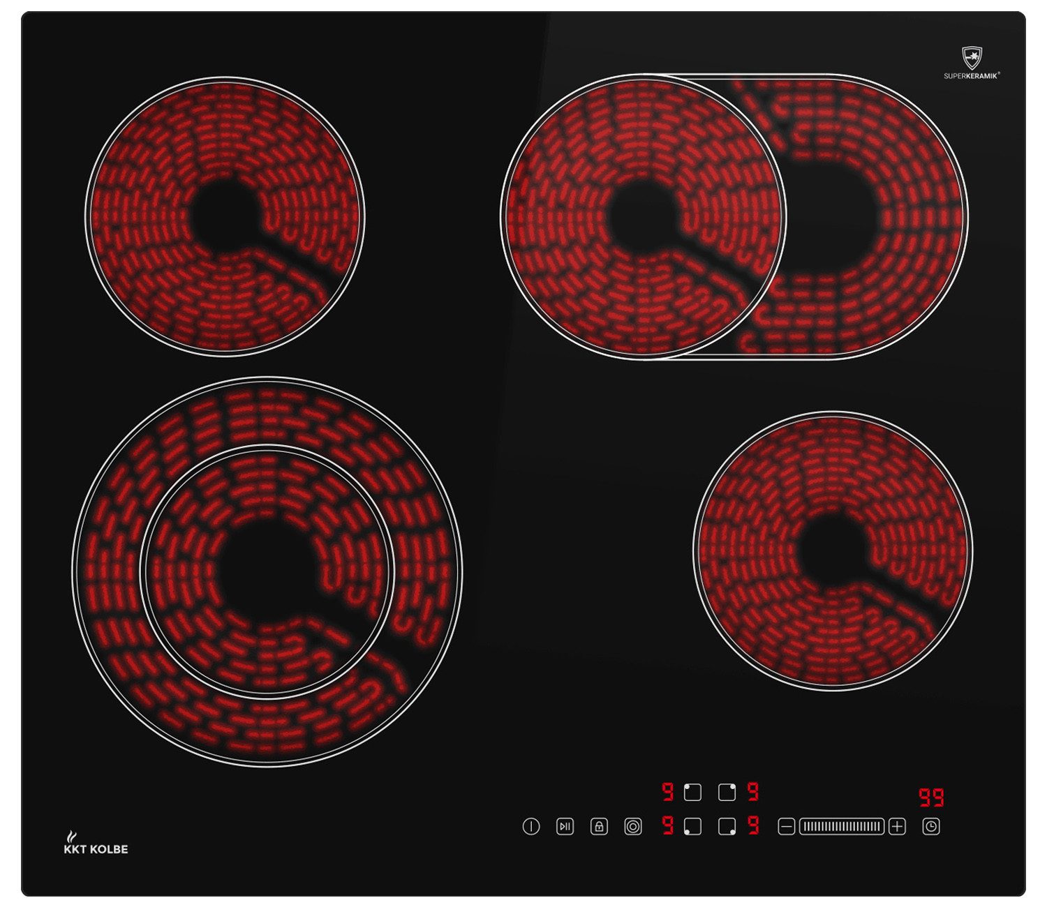 KKT KOLBE Elektro-Kochfeld CH5901RL, 59cm Herdplatte Kochfeld Kochplatte Glaskeramik 4 Zonen Autark Timer