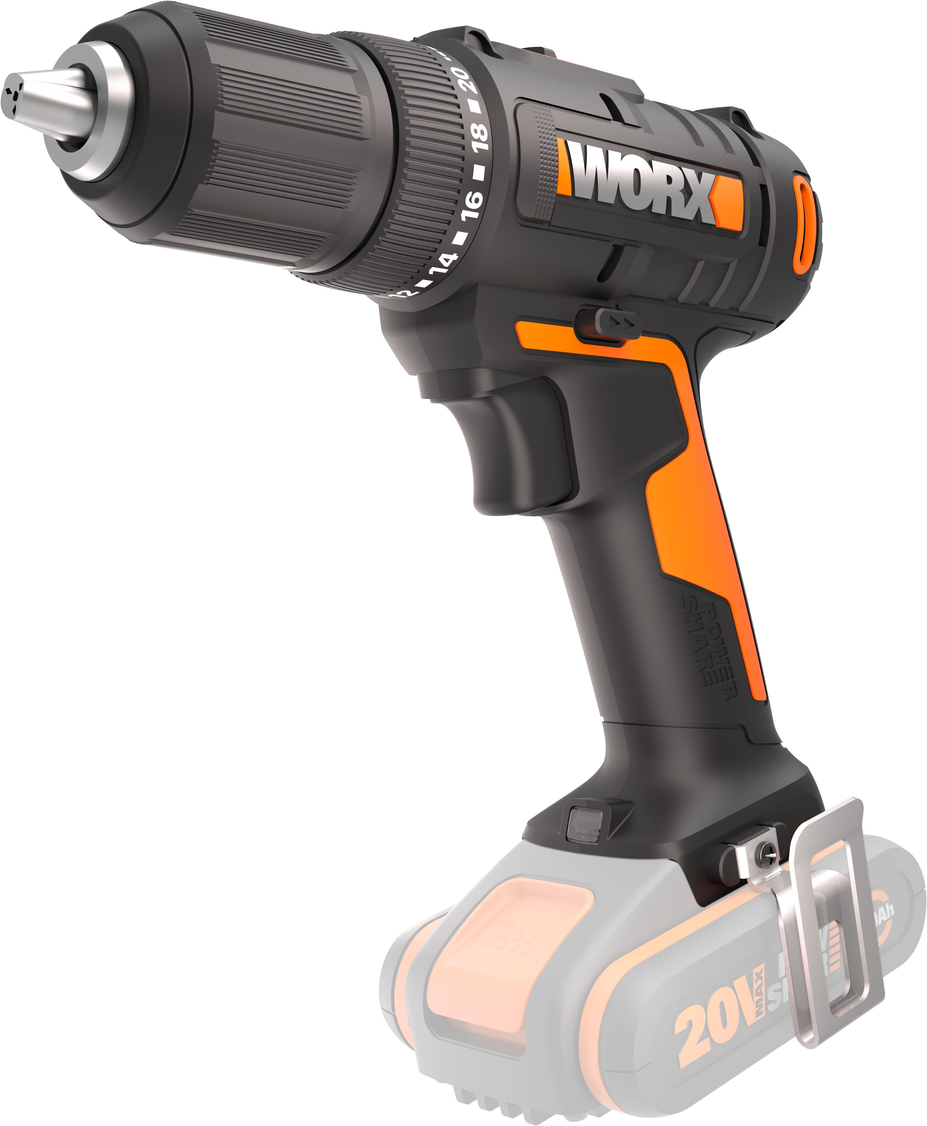 Worx Akku-Bohrschrauber WX108.9, max. 1600 U/min, zum Bohren & Schrauben, 20+1 Drehmoment, ohne Akku & Ladegerät
