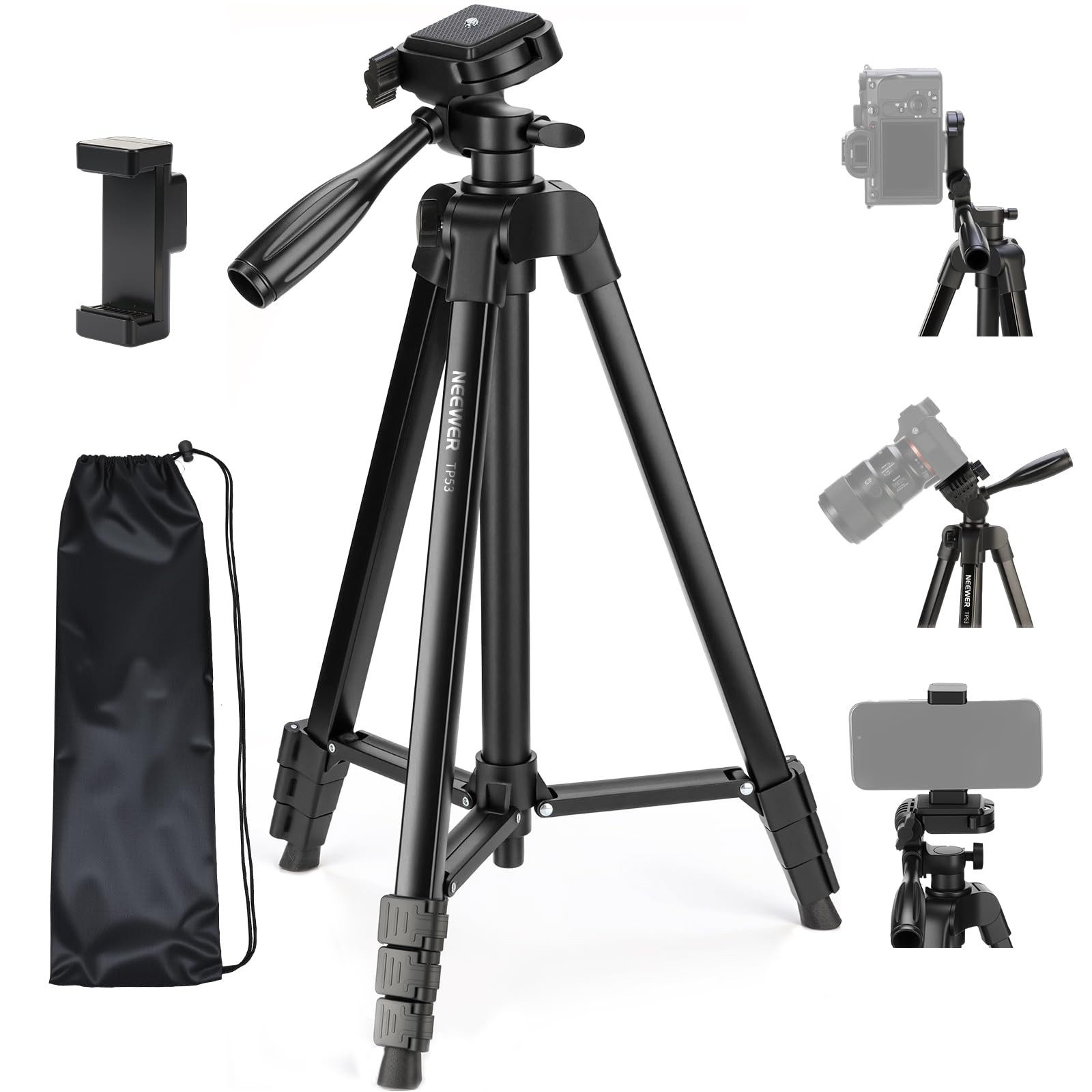 Neewer TP53 Metall Reisestativ mit Kaltblitzschuh für iPhone & Kamera Kamerastativ (höhenverstellbar von 42 bis 146 cm)