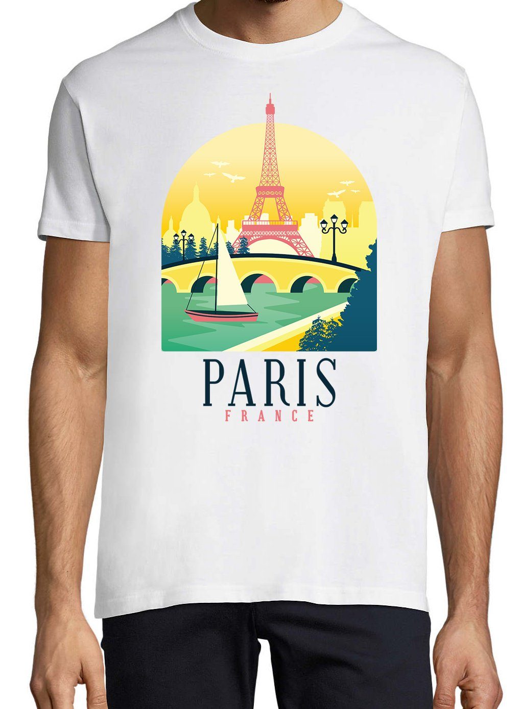 Paris T-Shirt Frankreich Shirt Youth modischem mit Herren Designz Frontprint Weiß