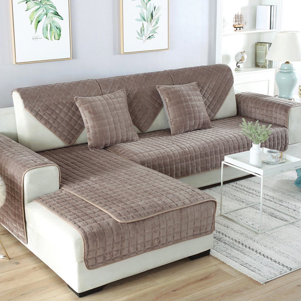 NUODWELL Sofahusse Samt Sofabezug,rutschfest L Form Sofaüberwurf,Couch Bezug Ecksofa