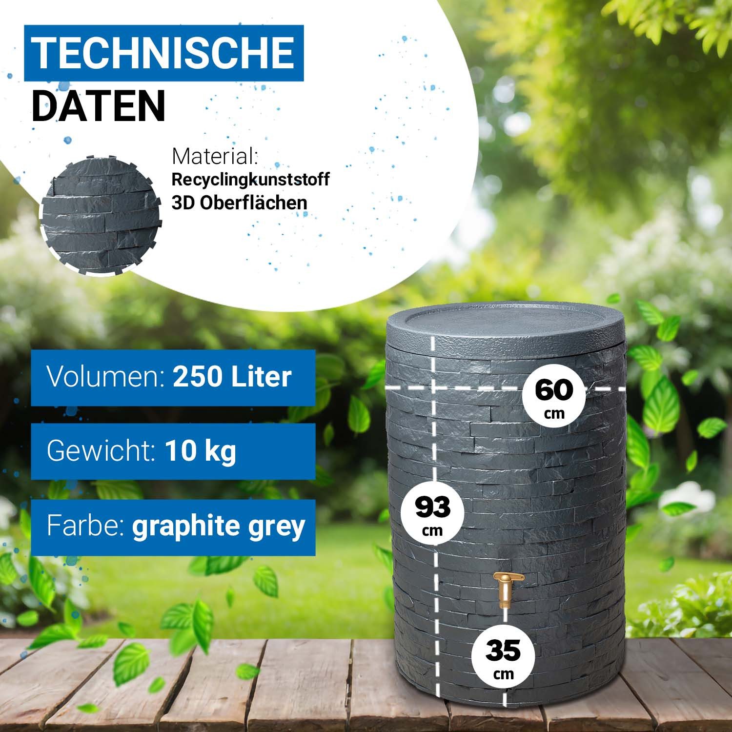 4rain Regentonne ARONDO Regentonne 250 Liter graphite grey, 250 l