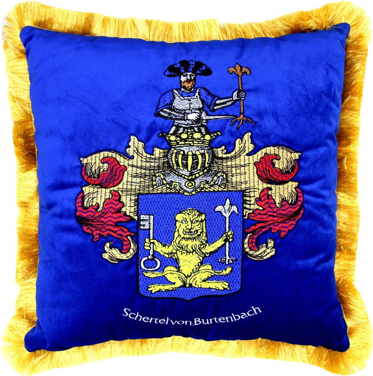 Casa Padrino Gold Freiherr Royalblau von Schertel Dekokissen Deko Wappen Kissen Burtenbach Luxus 