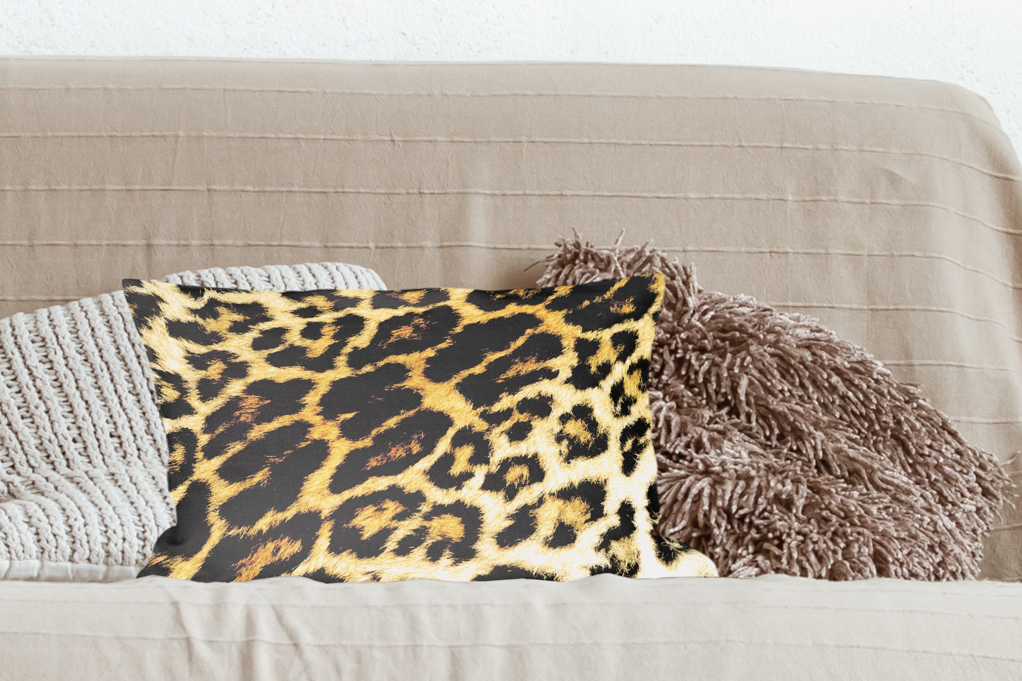 MuchoWow Dekokissen Leopard - Schlafzimmer Fell - Dekokissen mit Zierkissen, Füllung, Haar, Dekoration, Wohzimmer