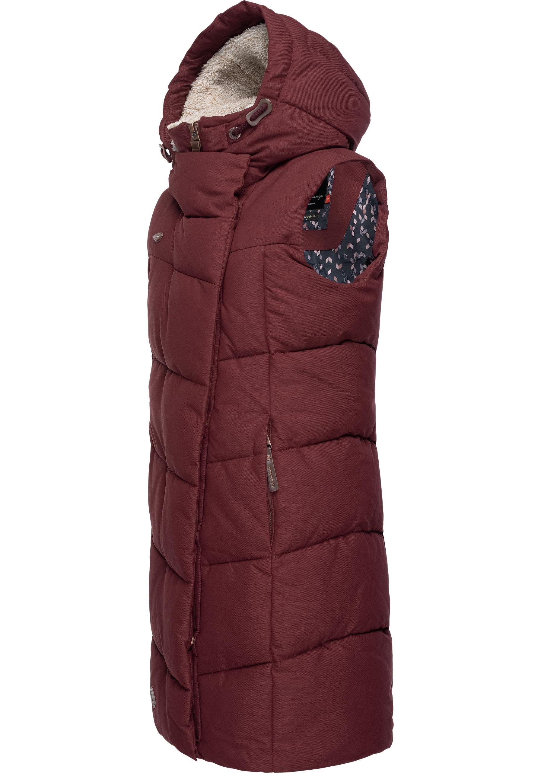 Ragwear Steppweste Pavla Vest stylische Winterweste mit Teddyfutter und Kapuze