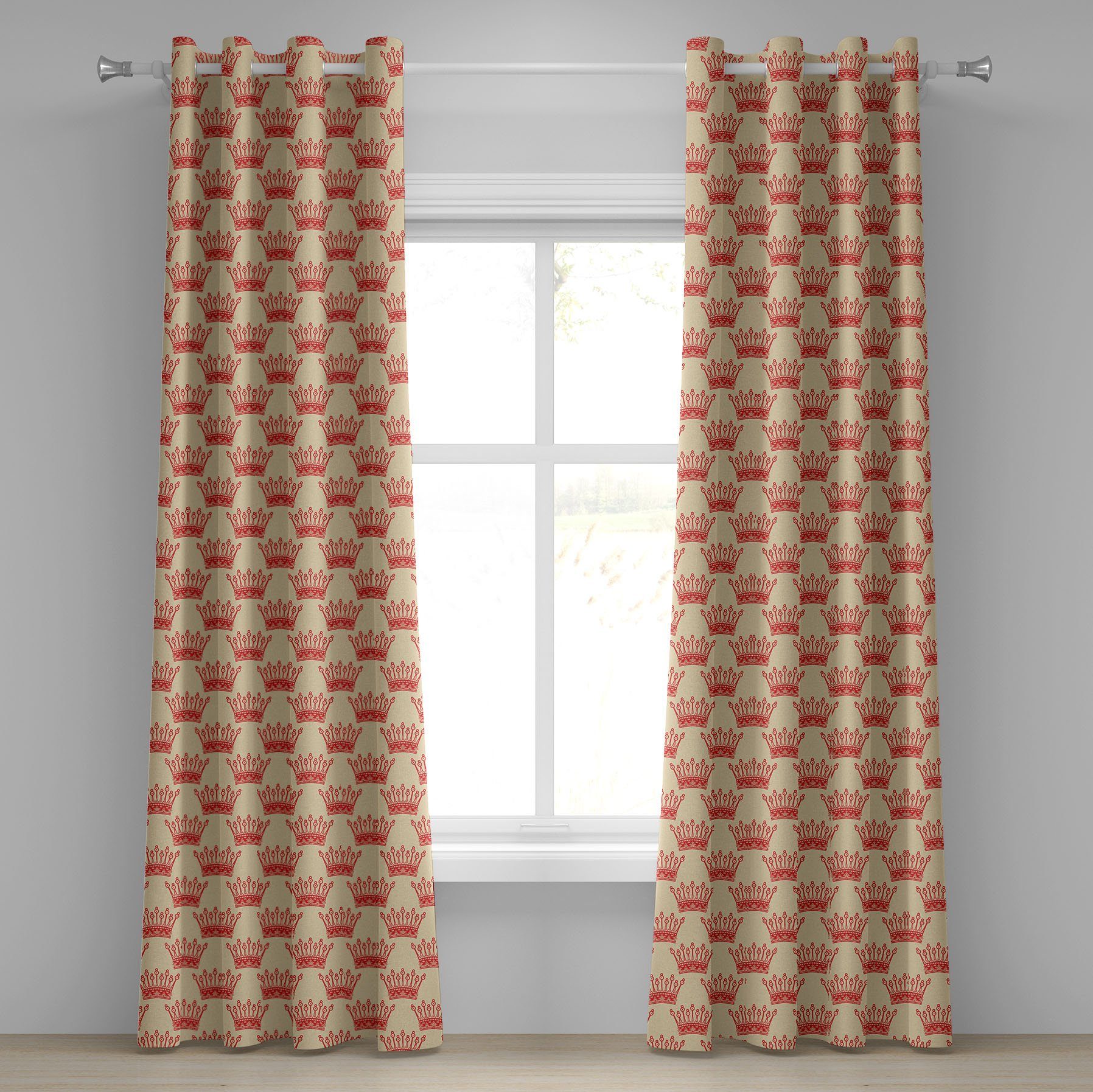 Gardine Dekorative 2-Panel-Fenstervorhänge für Schlafzimmer Wohnzimmer, Abakuhaus, Königin Vintage Red Crown Pattern