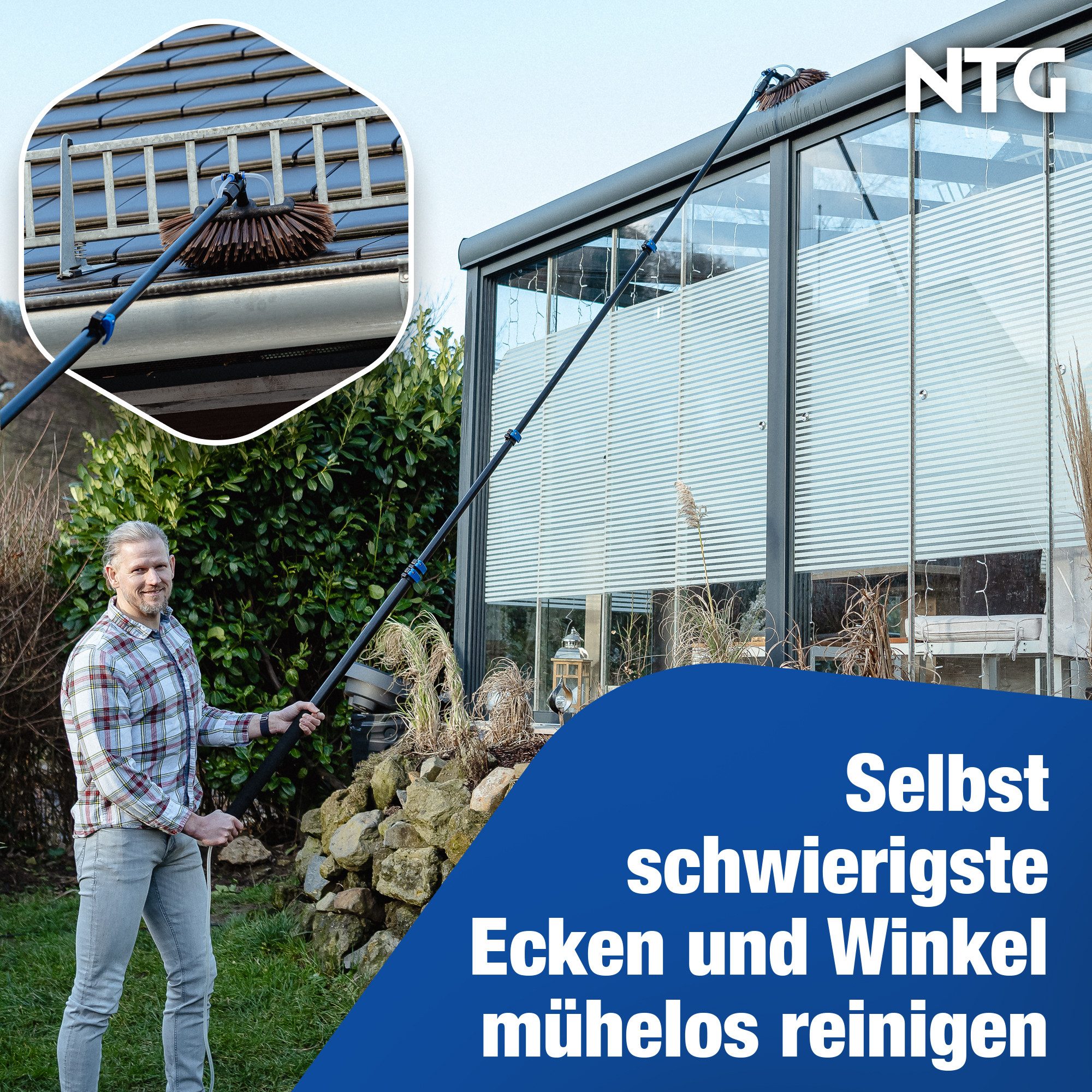 NTG Nutzfahrzeug Technik GmbH Reinigungsbürste Teleskopwaschbürste 3,6m, 4,6m, 7m +Mikrofasertuch & Abzieher, extra weiche Borsten – Bild 4 von 5