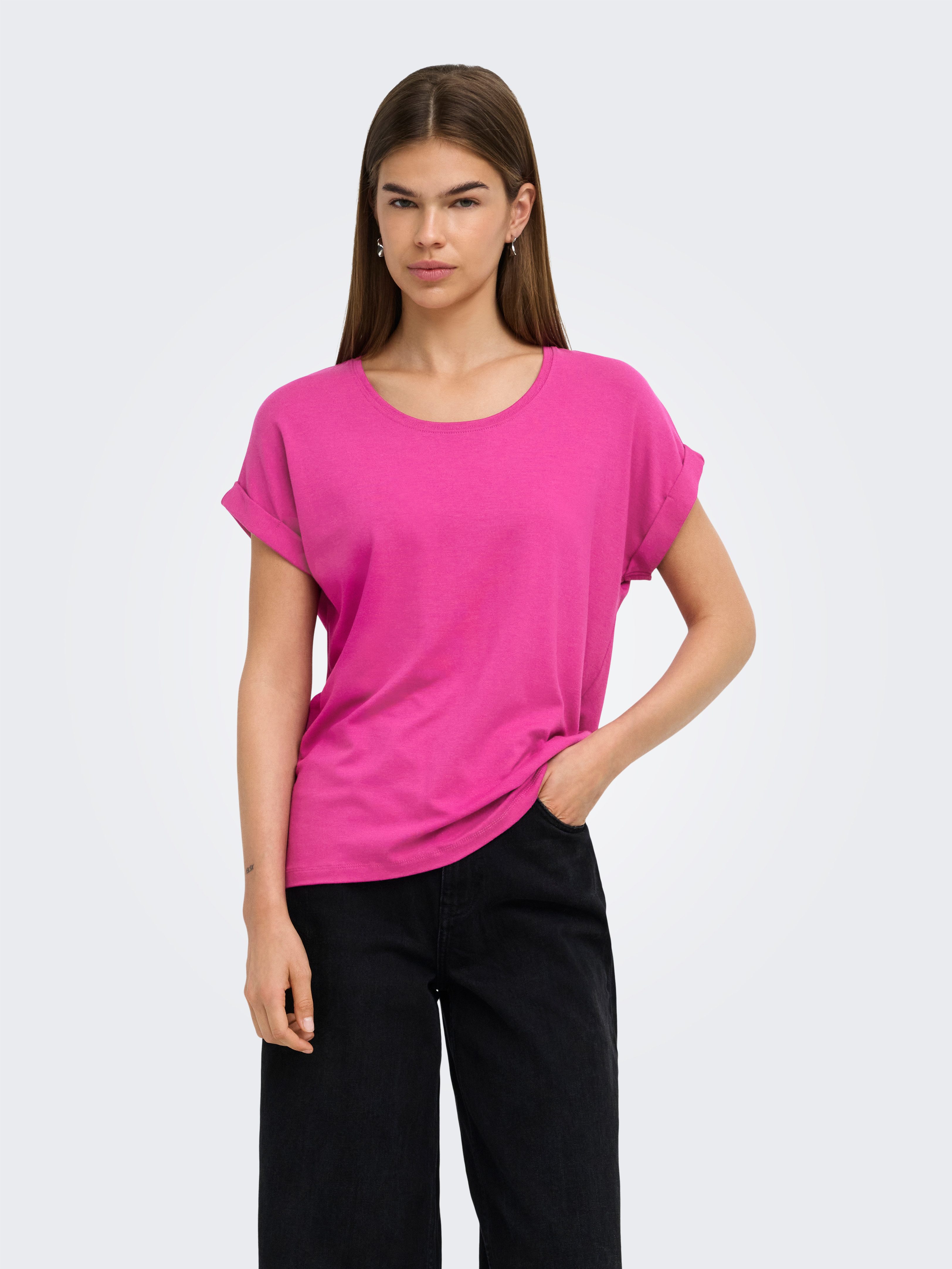ONLY T-Shirt ONLMOSTER – T-Shirt mit melierter Optik und elastischem Material meliert, casual, lässig geschnitten, Viskosemischung, Rundhals