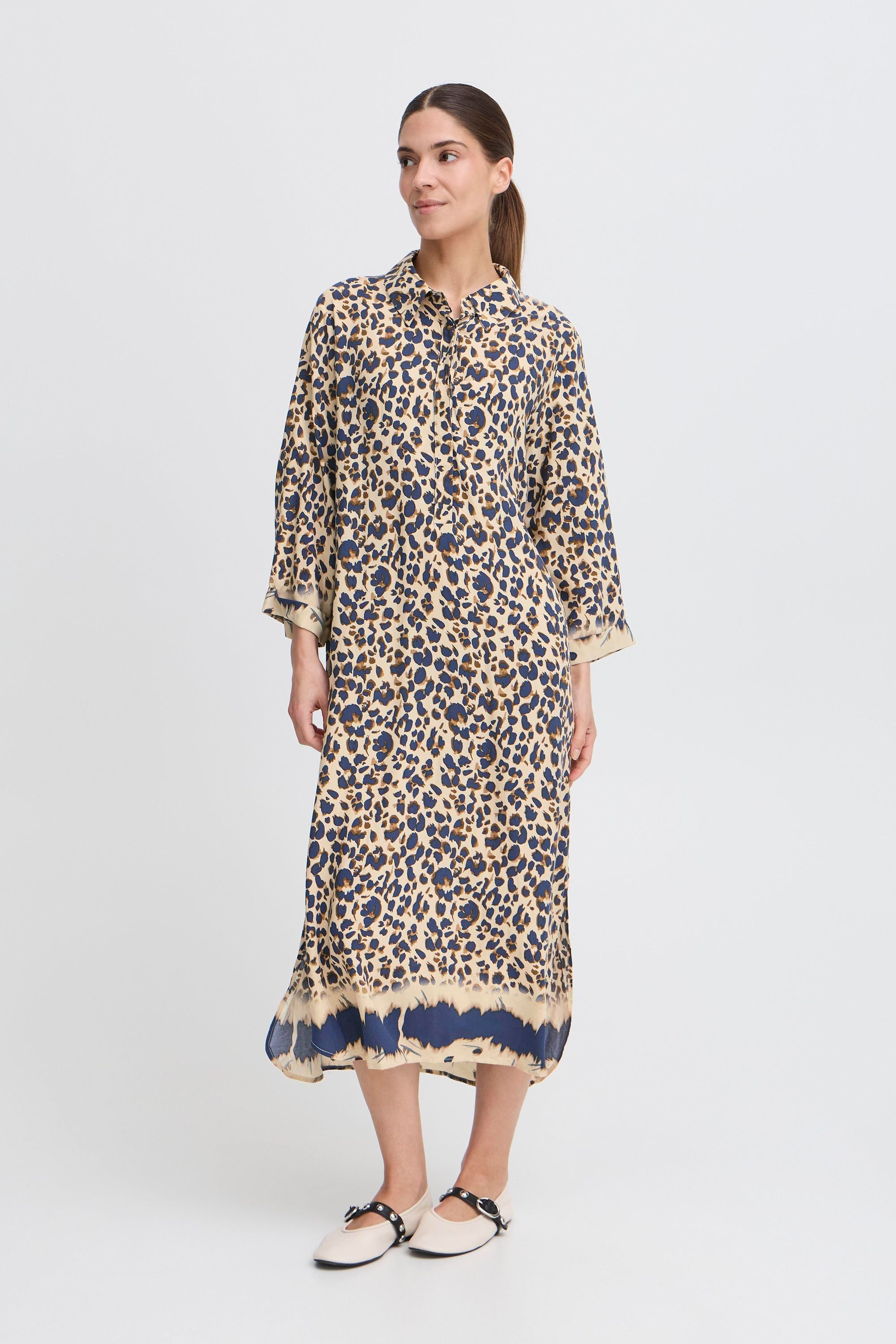 Pulz Jeans Midi Dress PZGLORIA Midi Blouse Dress with Leopard Print