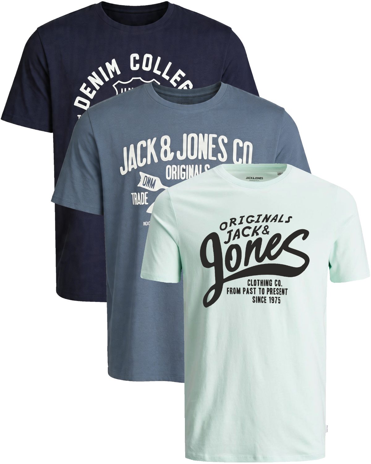 Jack & Jones Print-Shirt Bequemes Slimfit Shirt (Spar-Set, 3er-Pack) in Unifarbe mit Print