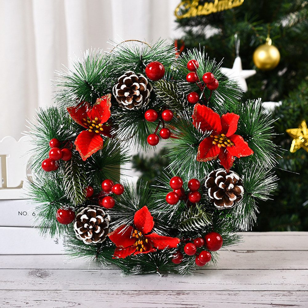 Weihnachtskranz Mit LED – 35 Cm Türkranz, Elch & Schneemann, Rattan & Lichterkette