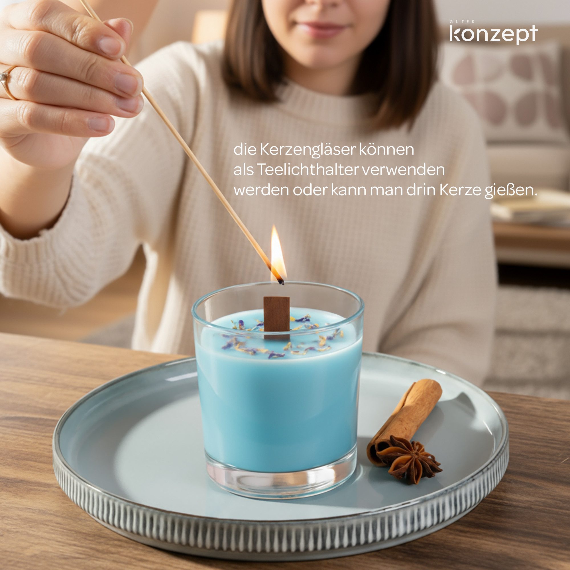 KONZEPT Teelichthalter 6/12er Set 245 ml – ideal für Dekoration & DIY-Kerzen (6 St), Hochwertiges Glas mit verstärktem Boden,Klassische zylindrische Form
