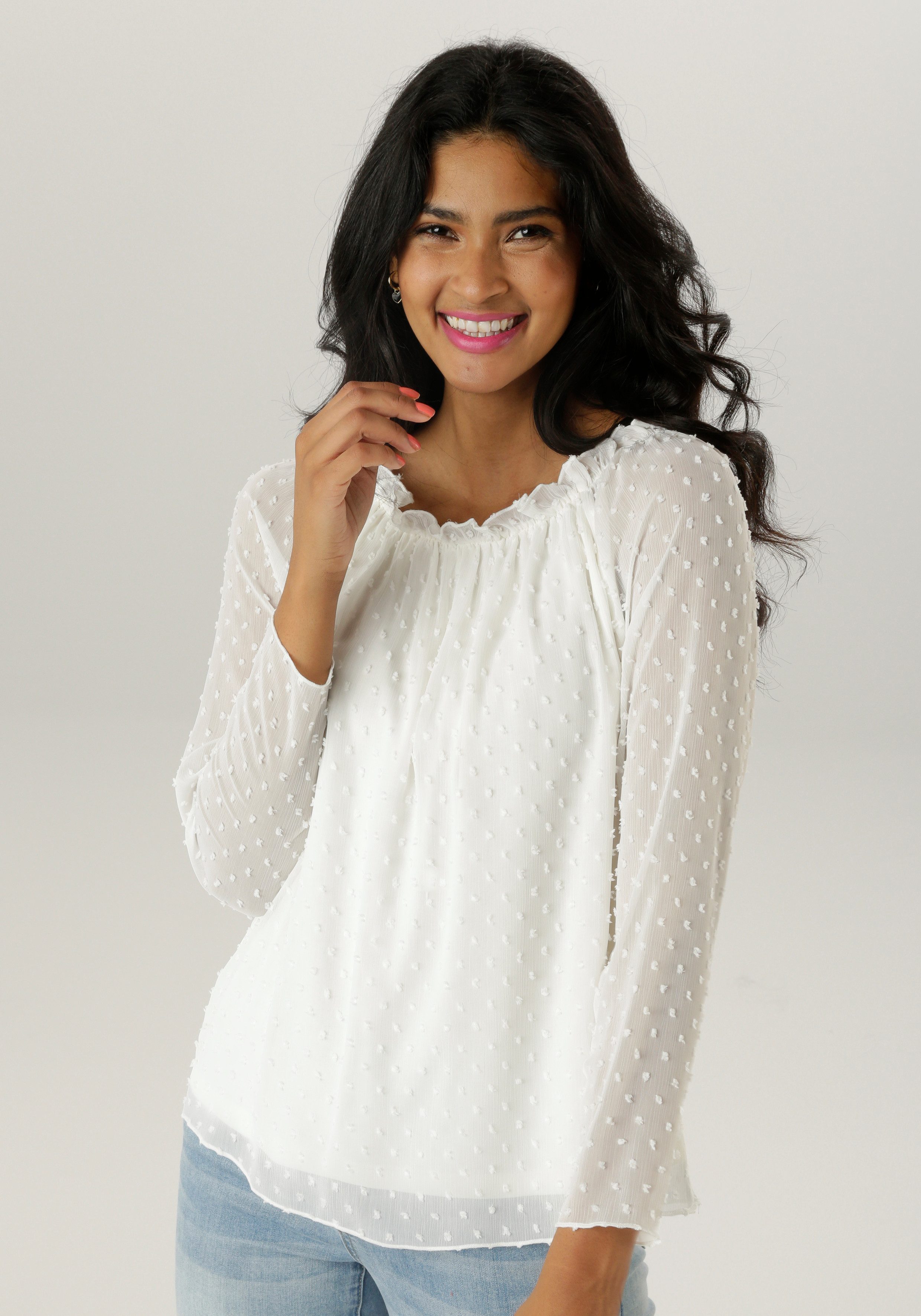 Aniston SELECTED Schlupfbluse mit weiten Ausschnitt und elastischen Gummi günstig online kaufen