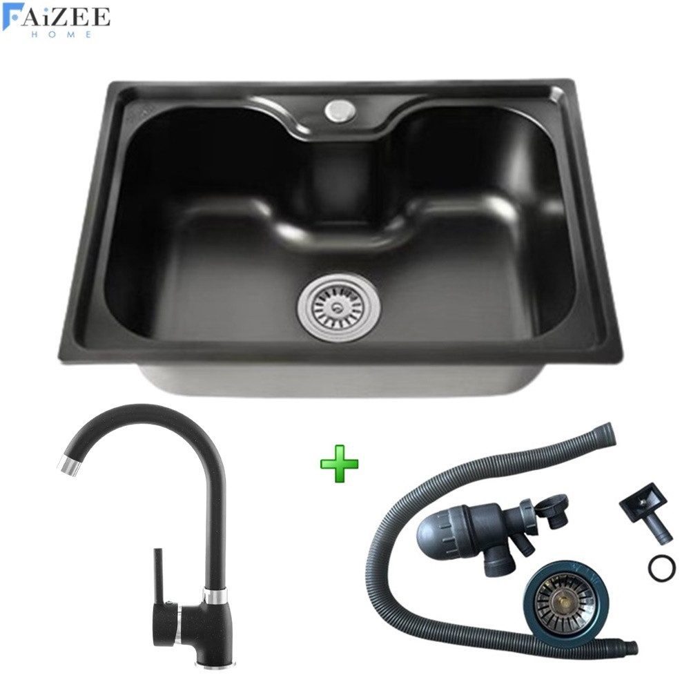 Faizee Möbel Edelstahlspüle Edelstahlspüle Titan 60x42x20cm – rechteckig – inkl. Siphon-Set – Bild 2 von 5