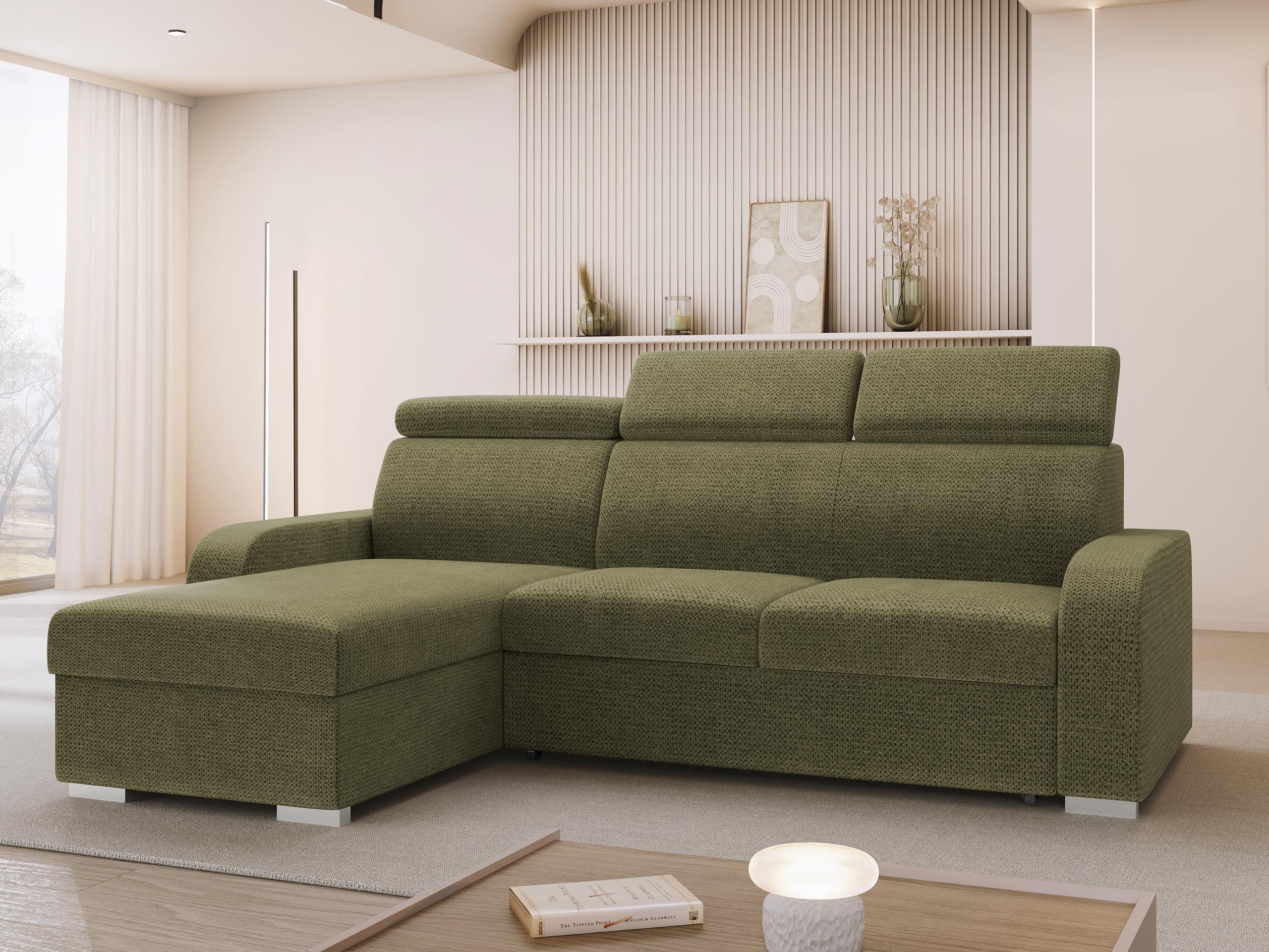 MIRJAN24 Ecksofa Oslo 2rLC, mit Schlaffunktion und Bettkasten, Einstellbare Kopfstützen, 235x170x85-100 cm