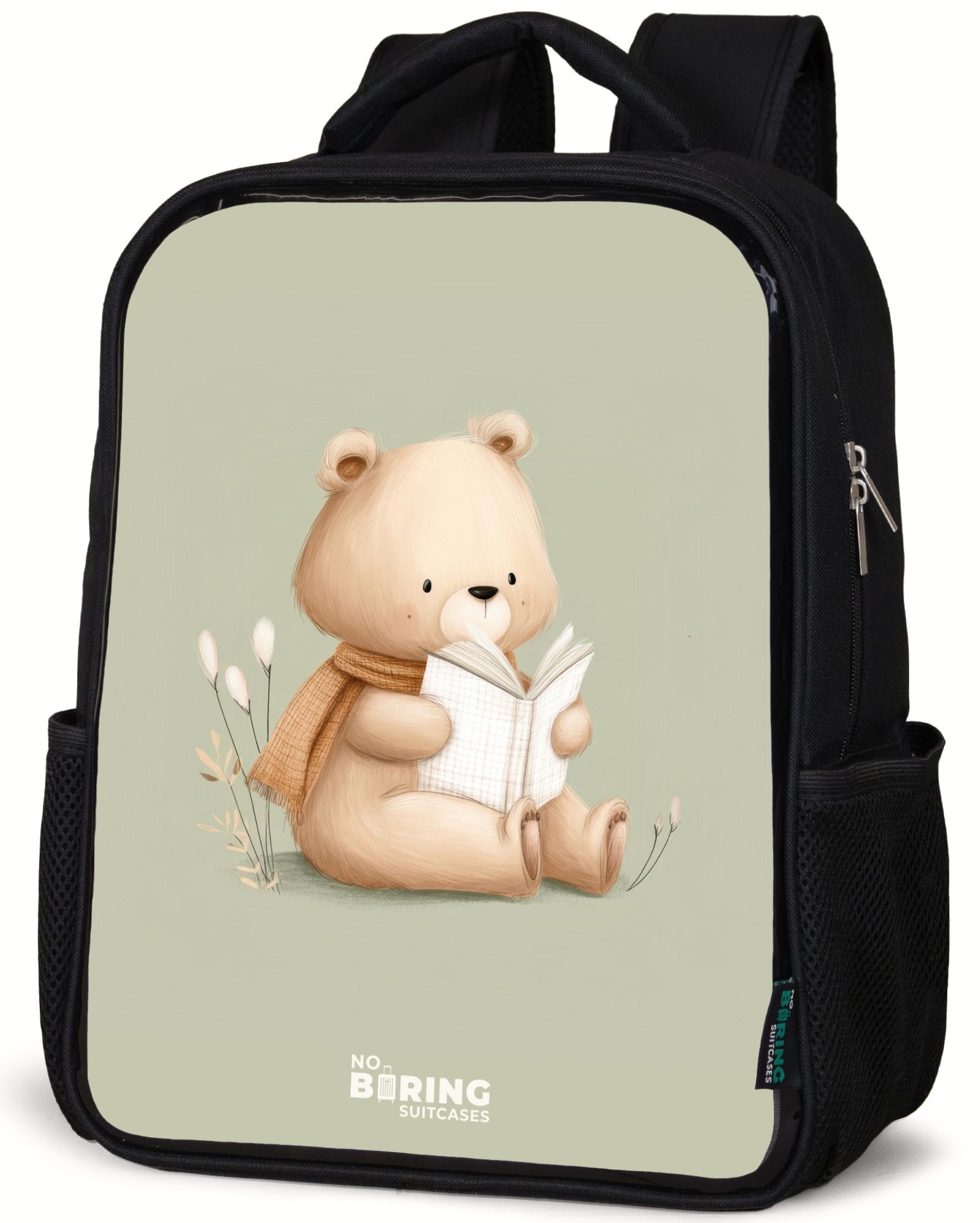 Rucksack Ein Braunbär mit einem Buch - Grün