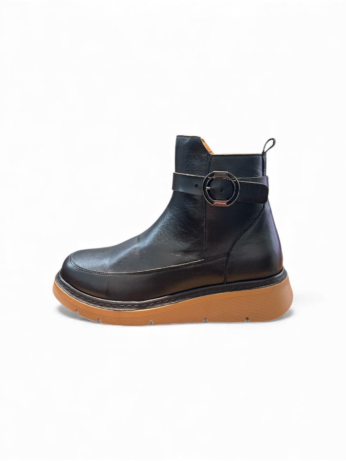 Begoria Damen Leder Stiefeletten mit Schnalle – Schnallenboots Schnürstiefel