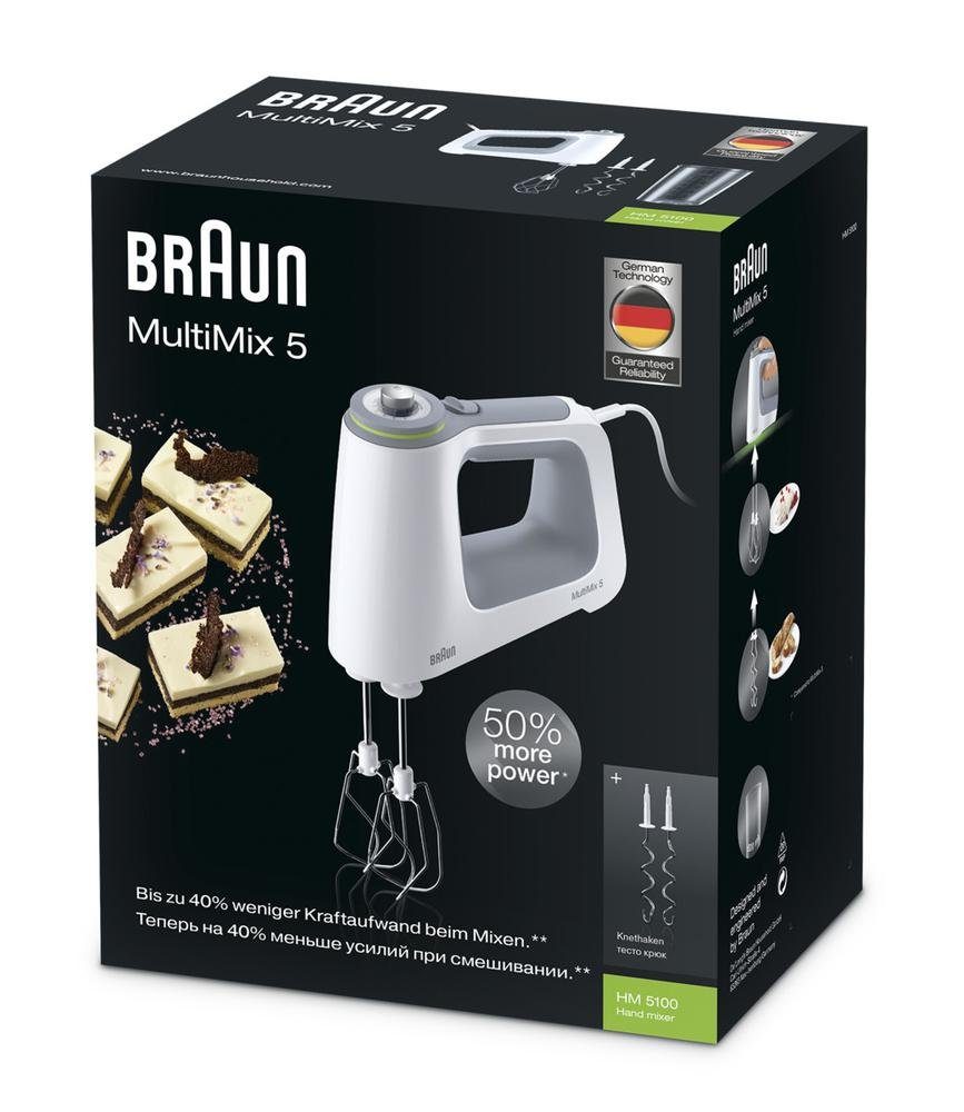 Braun Handmixer MultiMix 5 HM 5100 WH, 750 W, 9 Geschwindigkeitsstufen, Turbo-Funktion