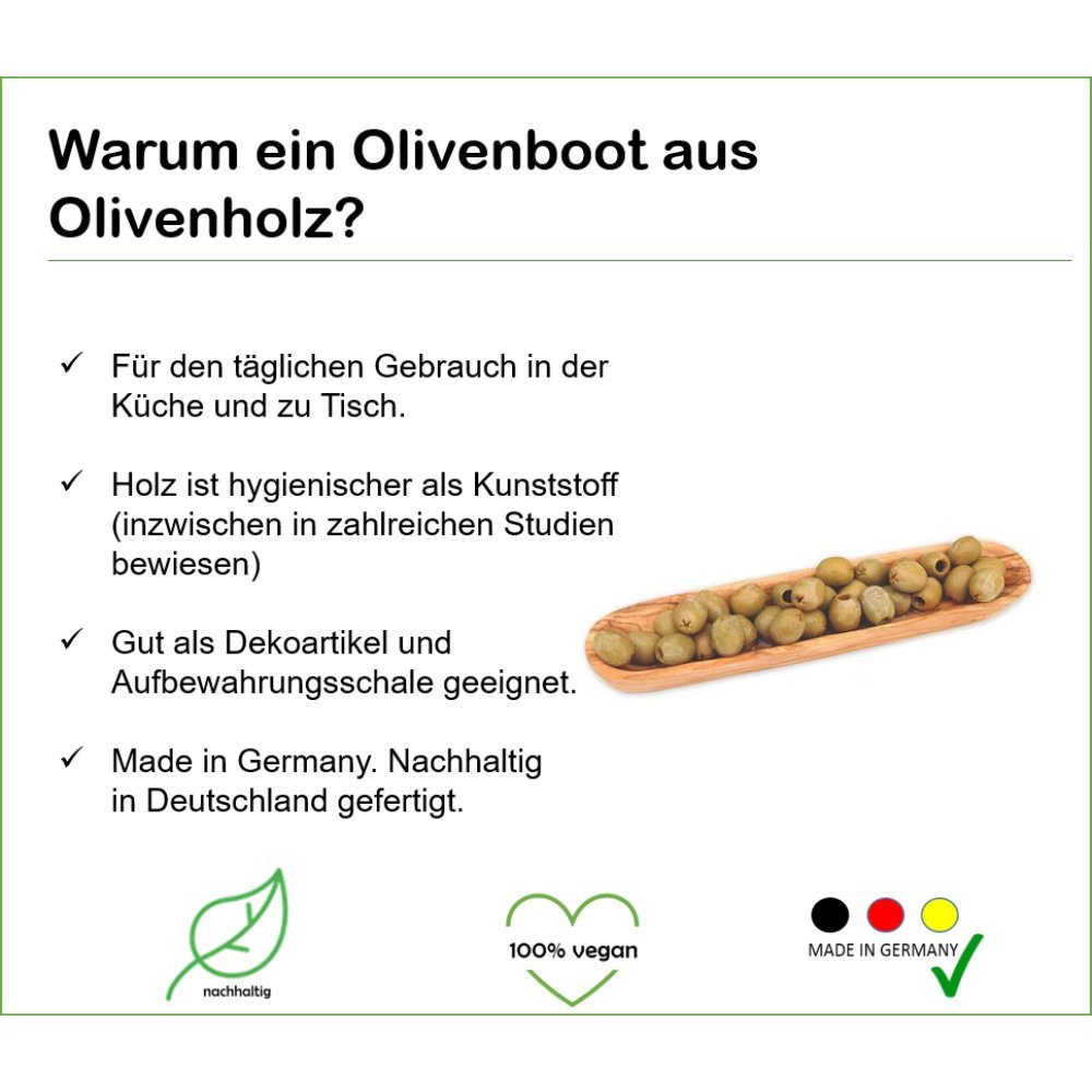 Brotschale 25 Olivenholz-erleben (1-tlg), antibakterielle cm, vielseitig Olivenschiffchen Wirkung einsetzbar