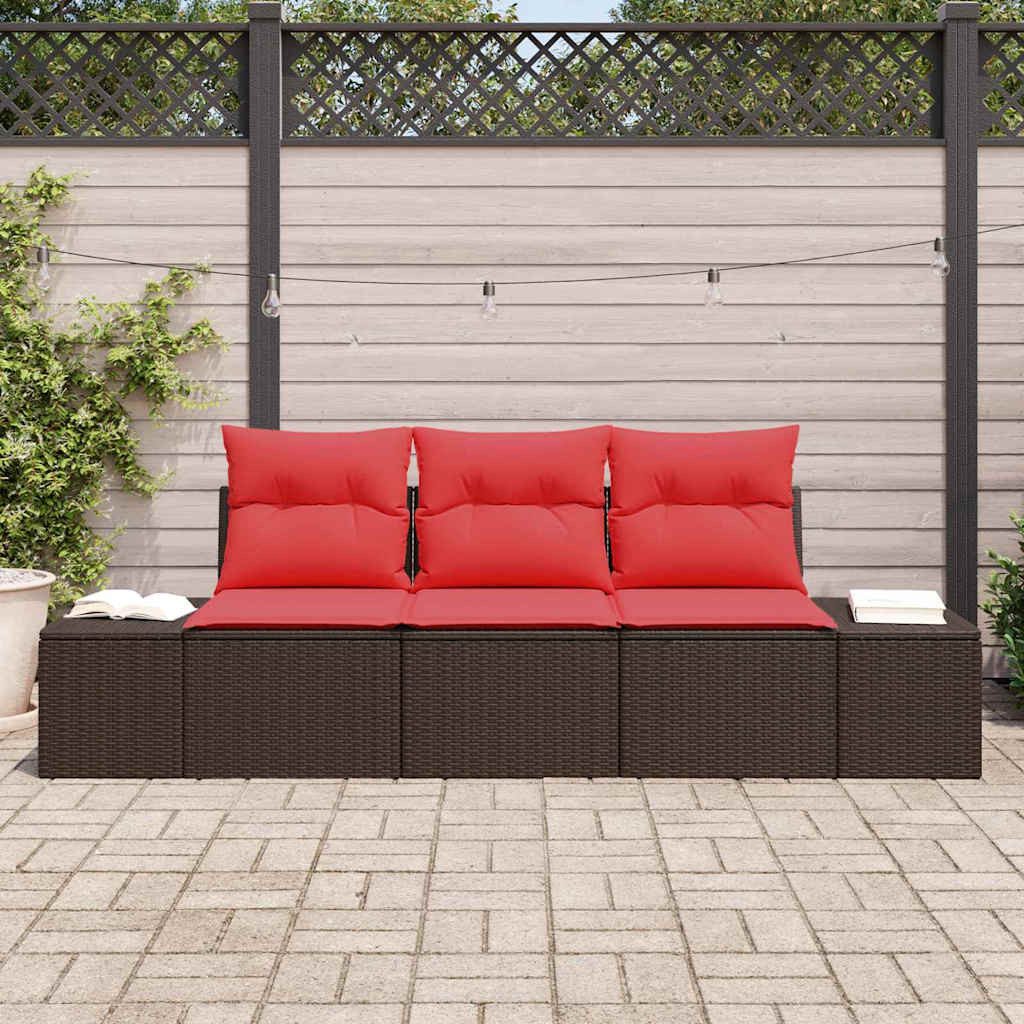 vidaXL Loungesofa Gartensofa-set 3 stk. Braun und Rot Poly-Rattan, 3 Teile