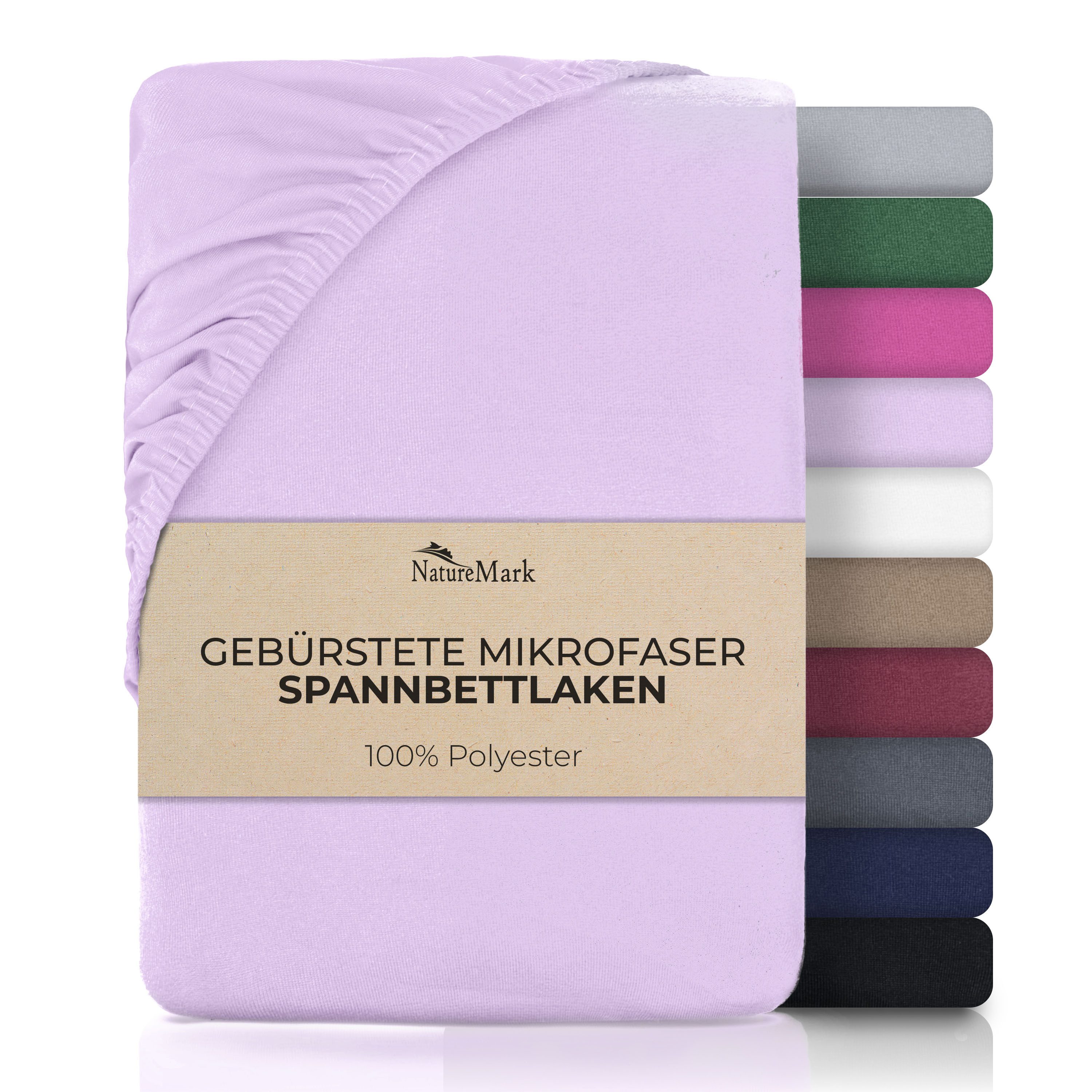 NatureMark Spannbettlaken Gebürstete Mikrofaser, Polyester, Gummizug: rundum, viele Größen und Farben Markenware (200x220 cm, Flieder)