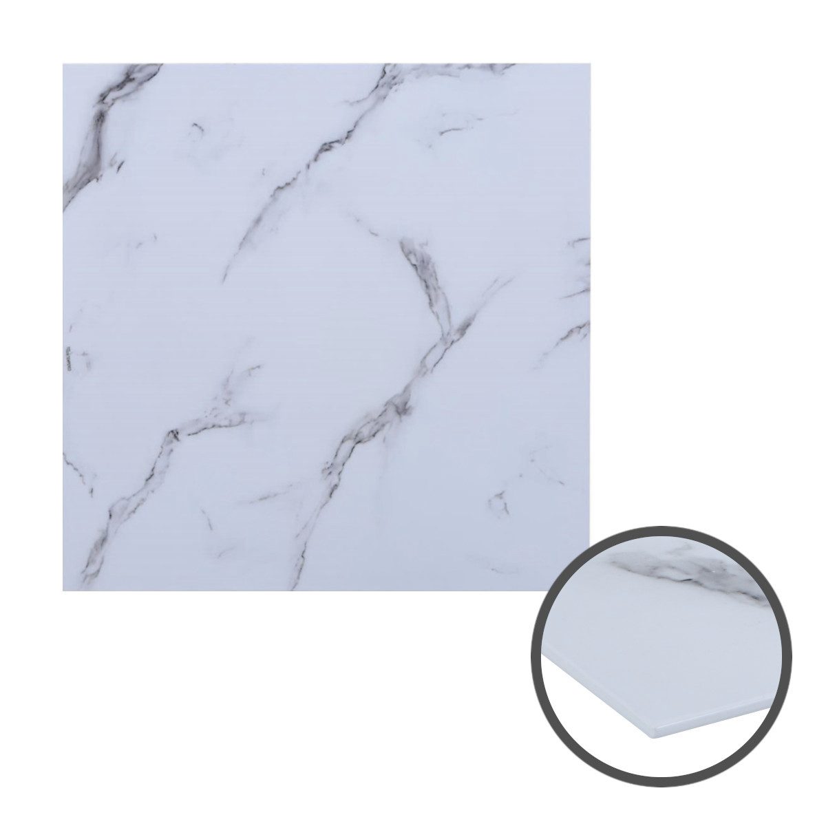 HOOZ Tischplatte aus Glas 70 x 70 x 0,6 cm (Marmorweiß, 1 St., ESG-Sicherheitsglas), mit hochwertigem Facettenschliff