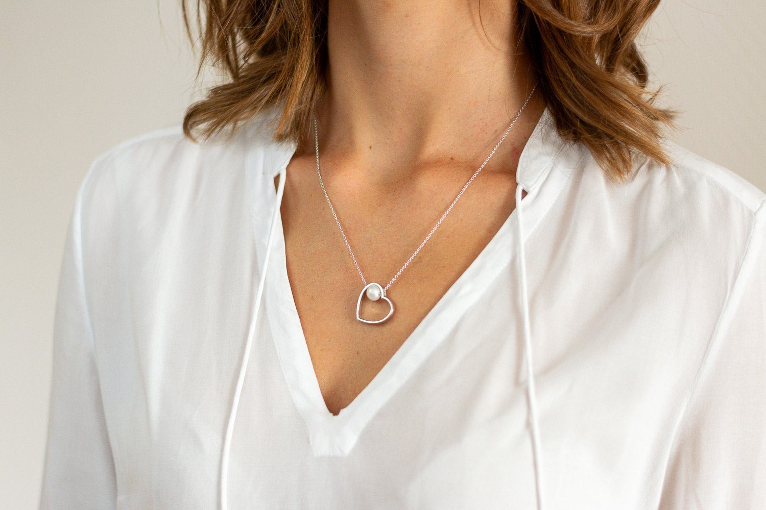 LUISIA® Kette mit Anhänger "Herz mit Perle" 67115 - 925 Silber Halskette  (50 cm Länge)