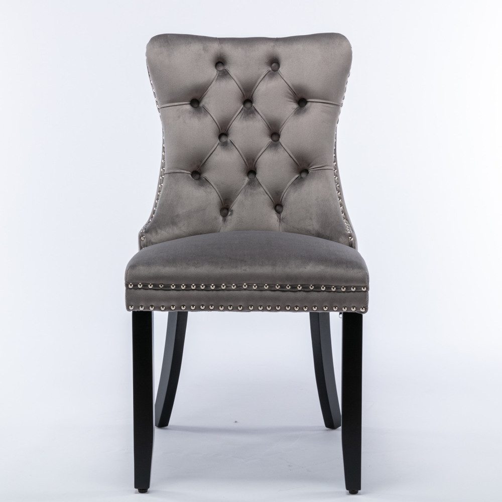 BBG Esszimmerstuhl 2er Set Esszimmerstühle Samt Chesterfield, bis 130 kg, French Style (Polsterstühle mit Knopfheftung & Ziernieten, Massivholz Rubberwood, 2 St), Hochlehner Dining Stuhl gepolstert