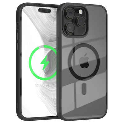 EAZY CASE Handyhülle Transparente Hülle mit MagSafe iPhone 14 Pro Max 6,7 Zoll, Qi Charging kompatibel, Silicon Case, Slimcover Displayschutz, Schwarz