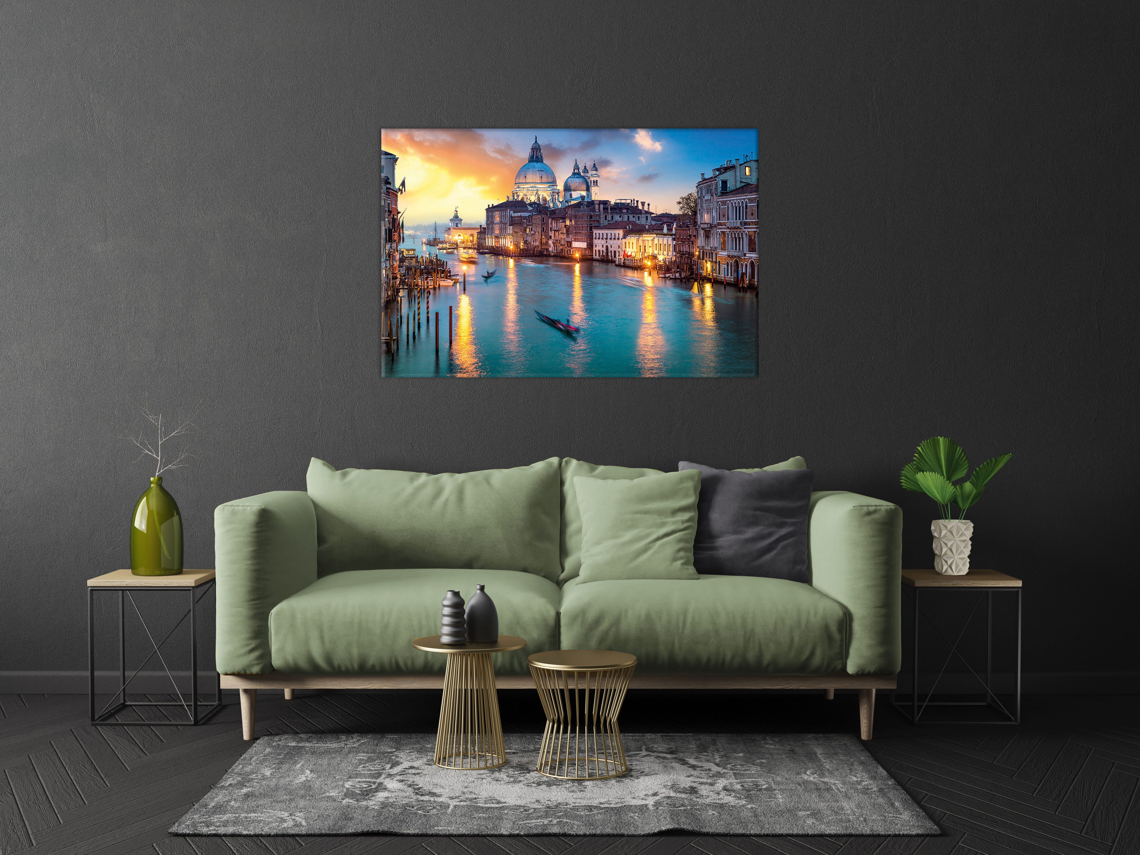Bönninghoff Leinwandbild, Bauwerk, Bilder vom Sonnenuntergang & -aufgang, Bilder von Europa, Boote & Schiffe, Gebäude, Gewässer, Italien, Seebilder, Sonnenaufgang & -untergang, Stadt, Städte, Venedig (1 St)