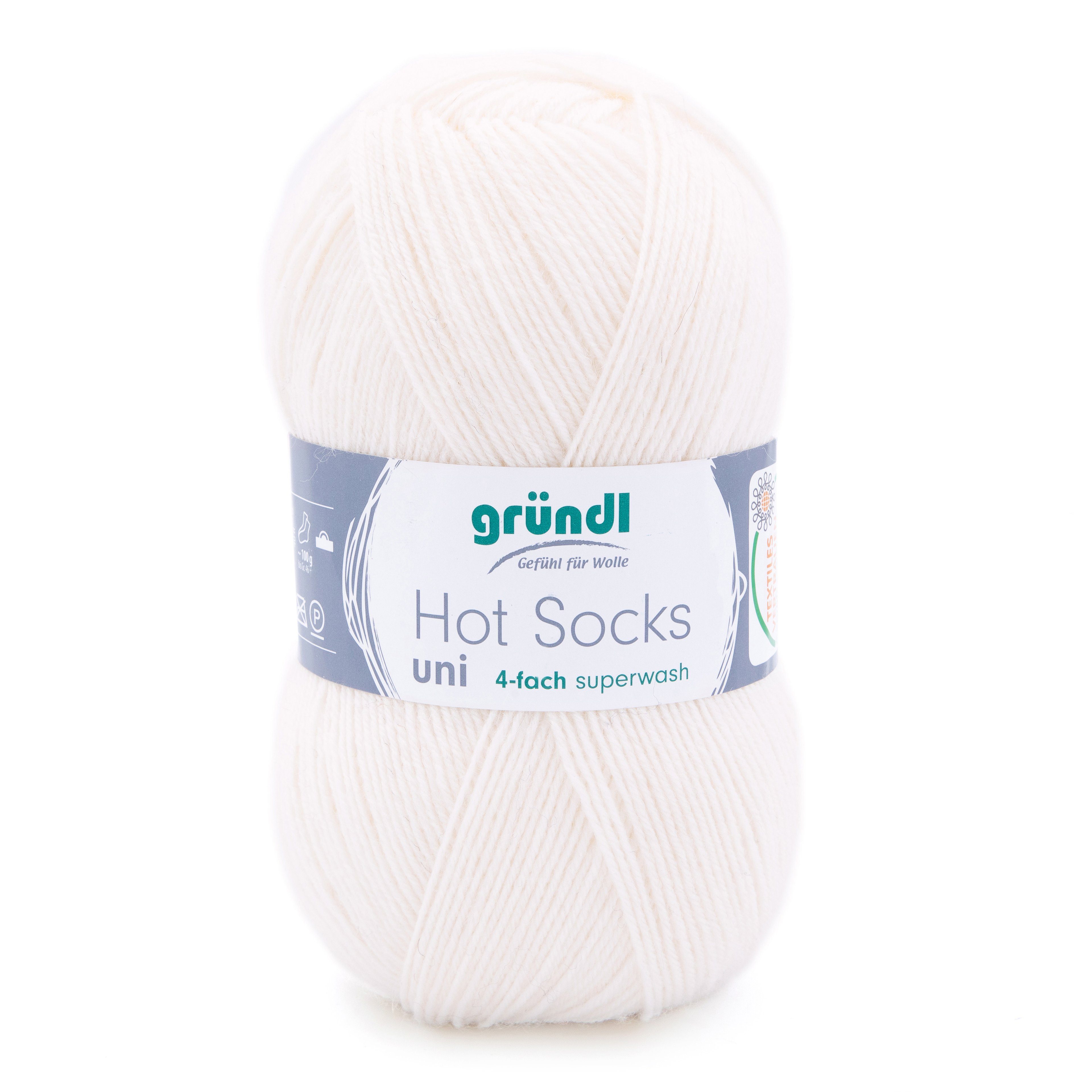 Gründl Sockenwolle zum Stricken 4fädig einfarbig, Sockengarn 4fach uni, Häkelwolle, 420,00 m (Hot Socks uni 100 4-fach (4-fädig 4-ply)
