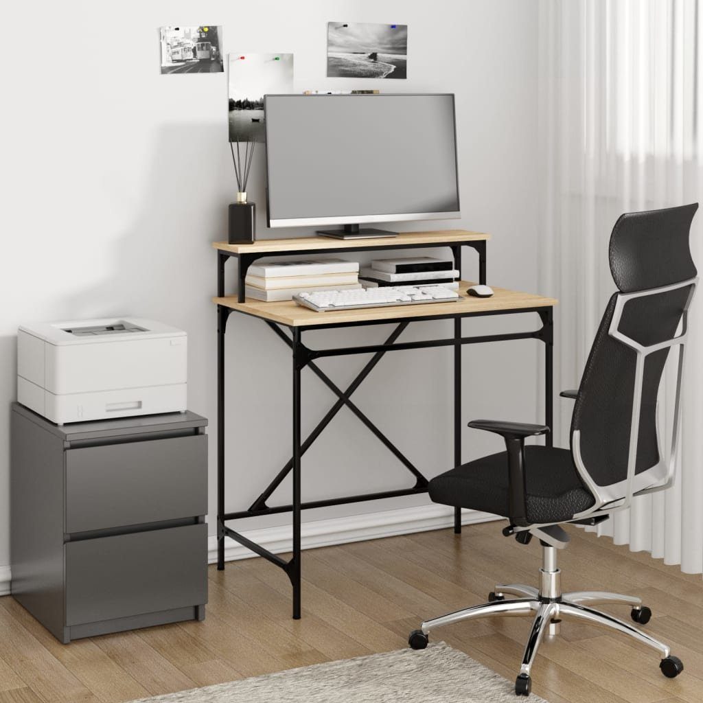 furnicato Schreibtisch Sonoma-Eiche 80x50x90 cm Holzwerkstoff und Eisen