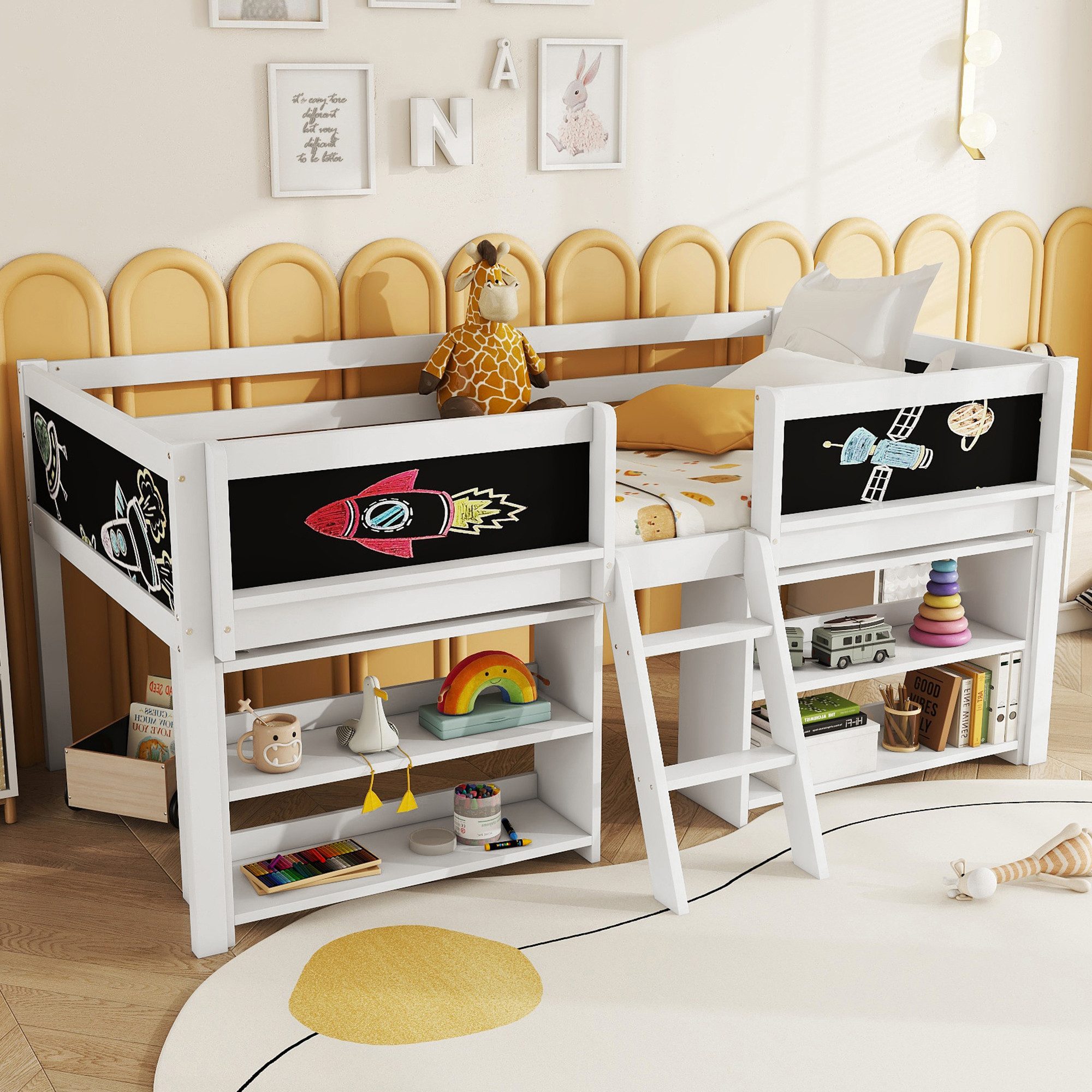 STILVORA Kinderbett 90×200 Hochbett kinder mit Geländer,Holzbett mit Leiter günstig online kaufen