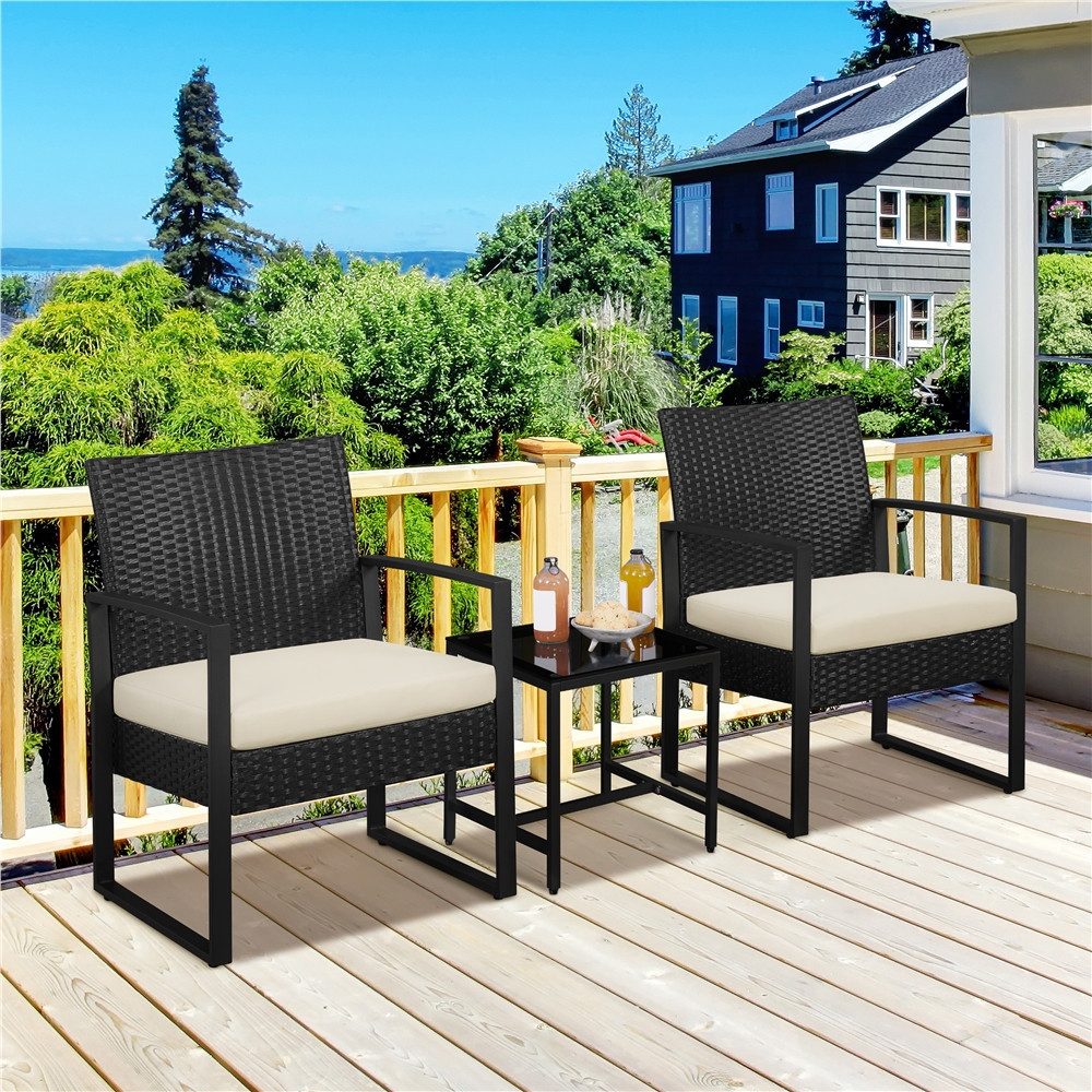 Yaheetech Balkonset, 3-teilig Polyrattan Sitzgruppe mit günstig online kaufen