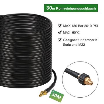 Clanmacy Hochdruckschlauch Rohrreinigungsschlauch Set 10m 15m 20m 30m 180 Bar inkl Adapter für Hochdruckreiniger geeignet für Kärcher