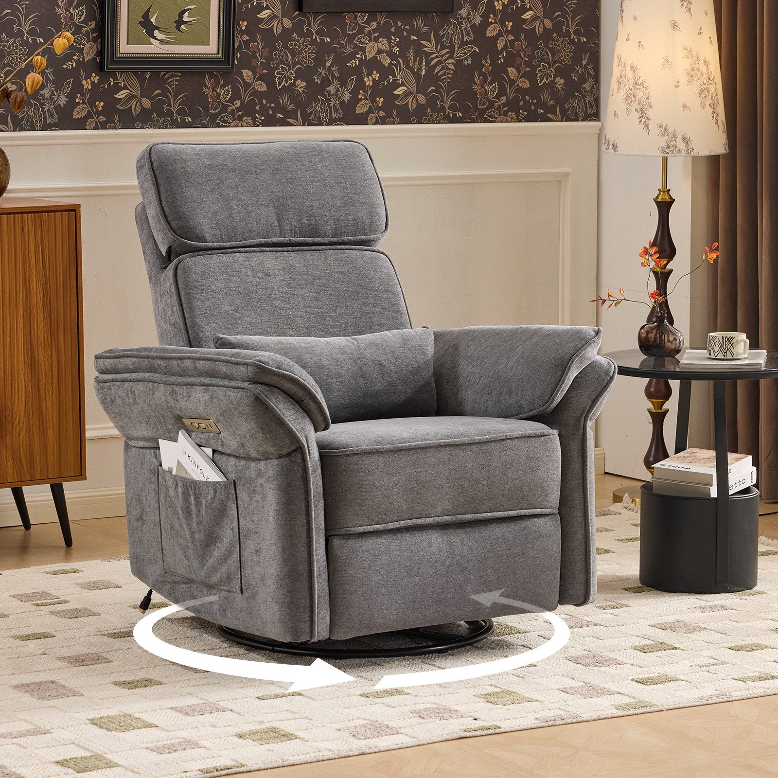 LALAHO Sessel Relaxsessel Fernsehsessel Liegesessel, Wippfunktion,Heizfunktion, Stillstuhl, verstellbare Kopfstütze und Armlehnen, USB, USB‑C